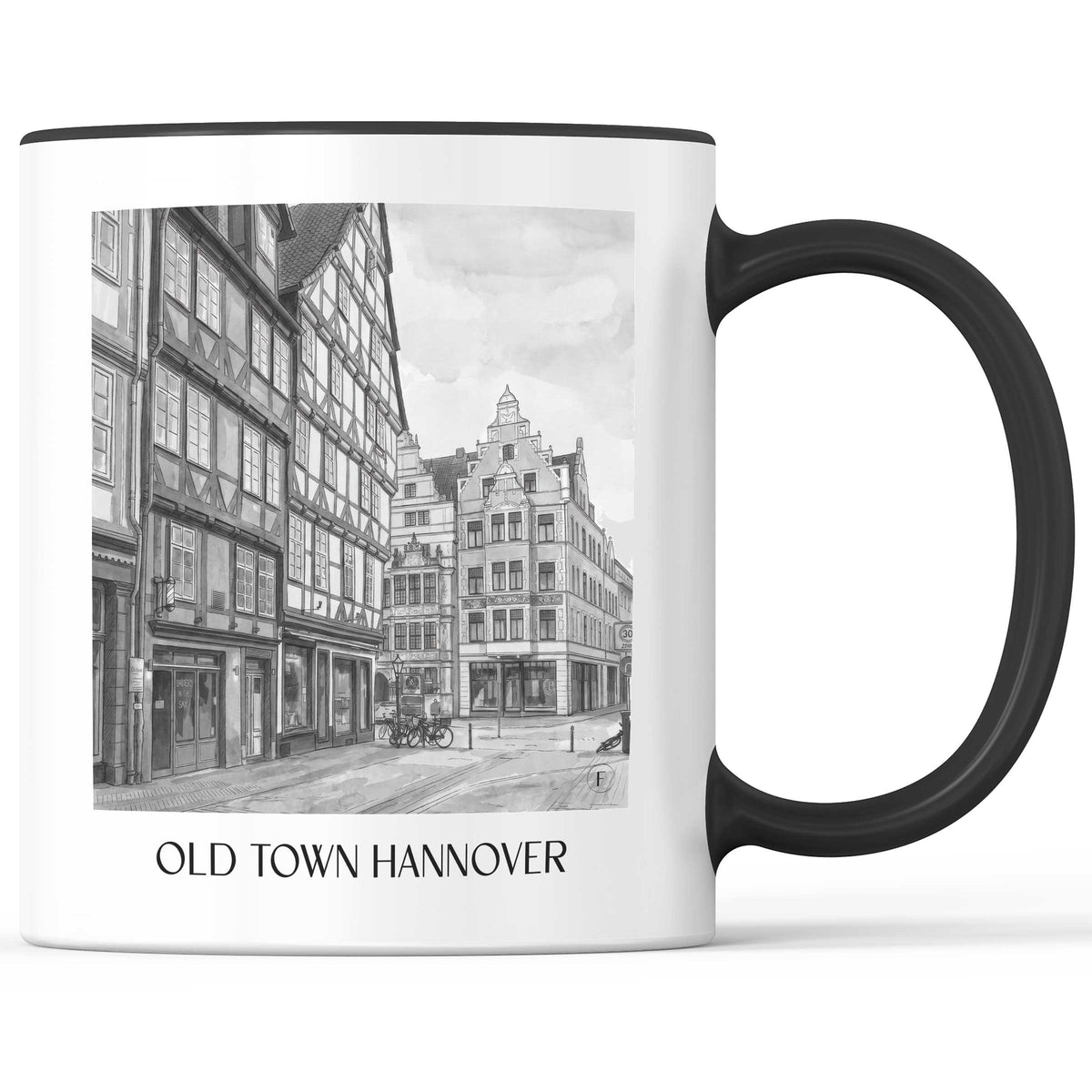 Altstadt Kaffeebecher - Hannover - Deutschland Becher - Kaffeetasse im Aquarell Schwarz-Weiß Stil - favplace