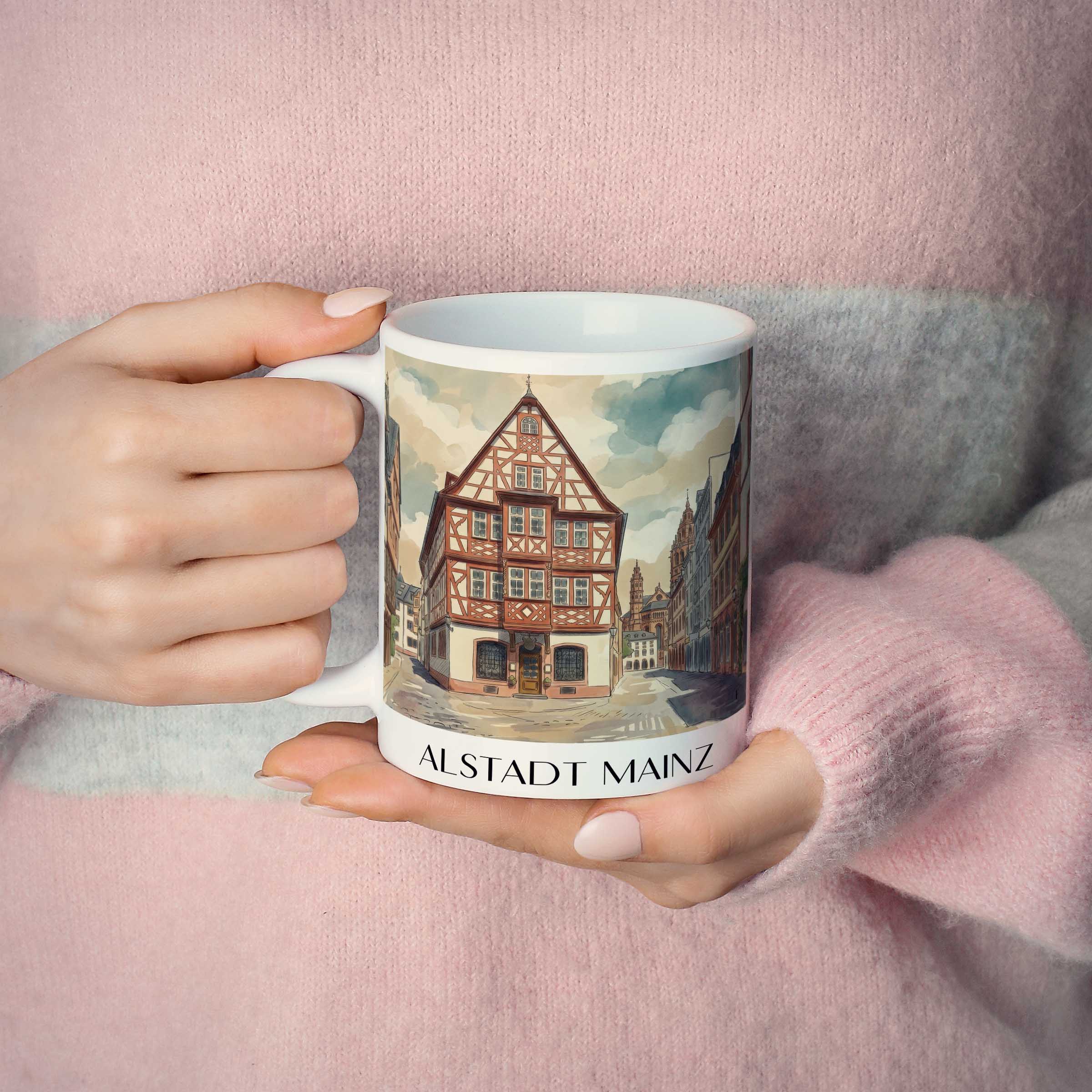 altstadt-mainz-deutschland-kaffeebecher-aquarell