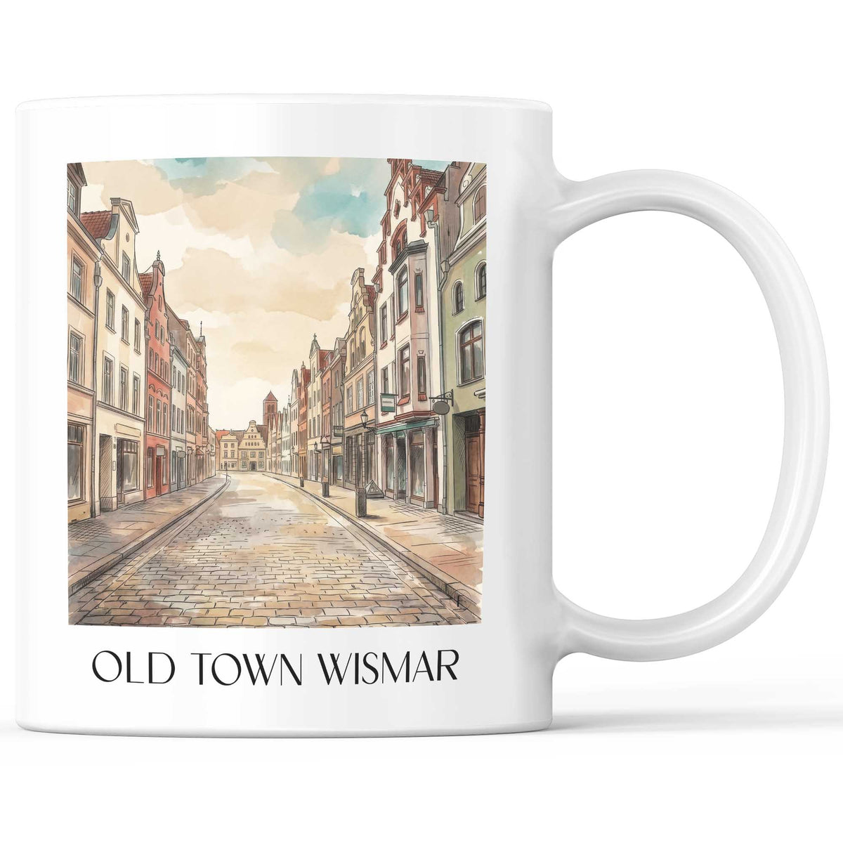 Altstadt Kaffeebecher - Wismar - Deutschland Becher - Kaffeetasse im Aquarell Stil - favplace