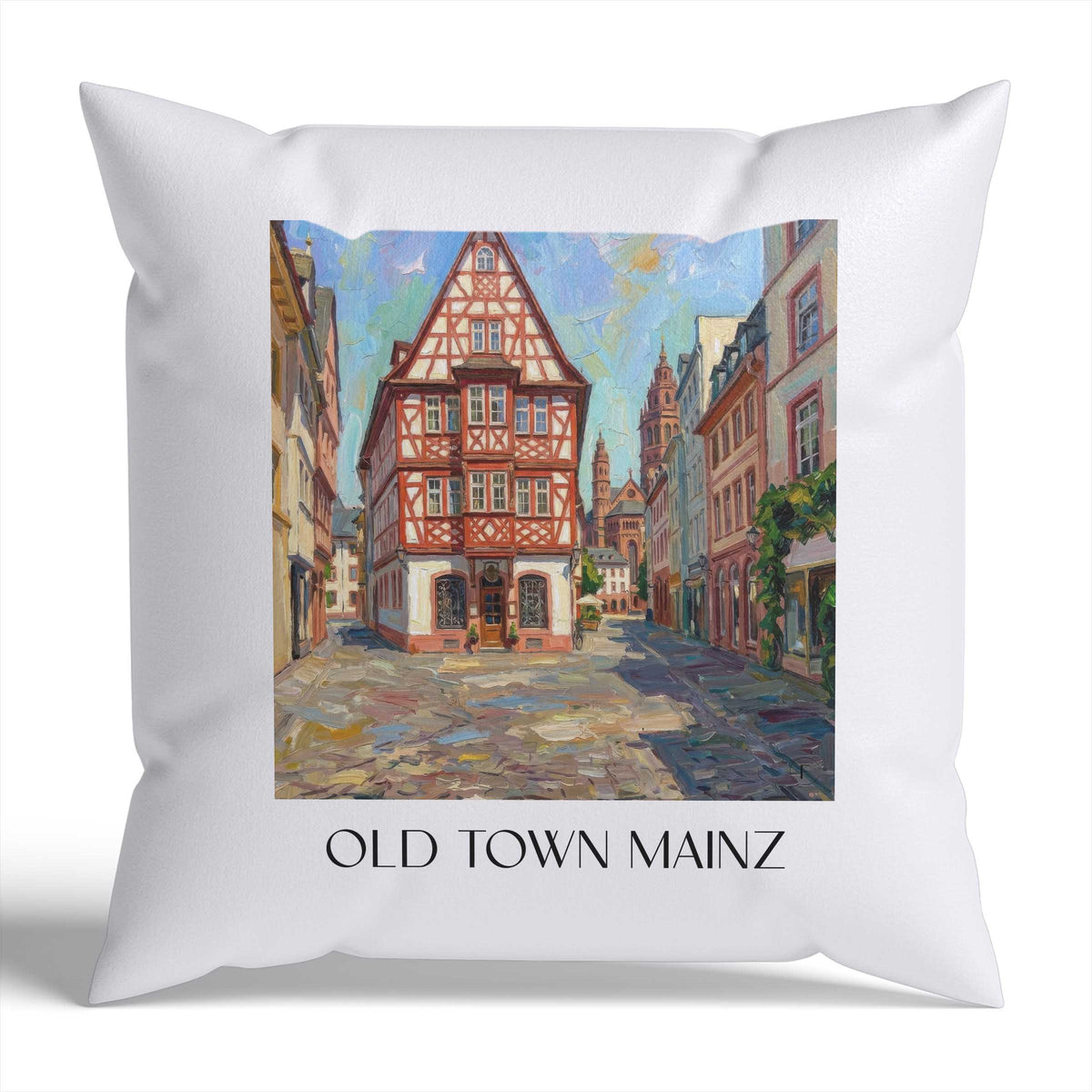 Altstadt Kissenhülle - Zierkissen Bezug - Mainz - Deutschland Kissen bzw. Kissenbezug im Ölgemälde Stil - favplace