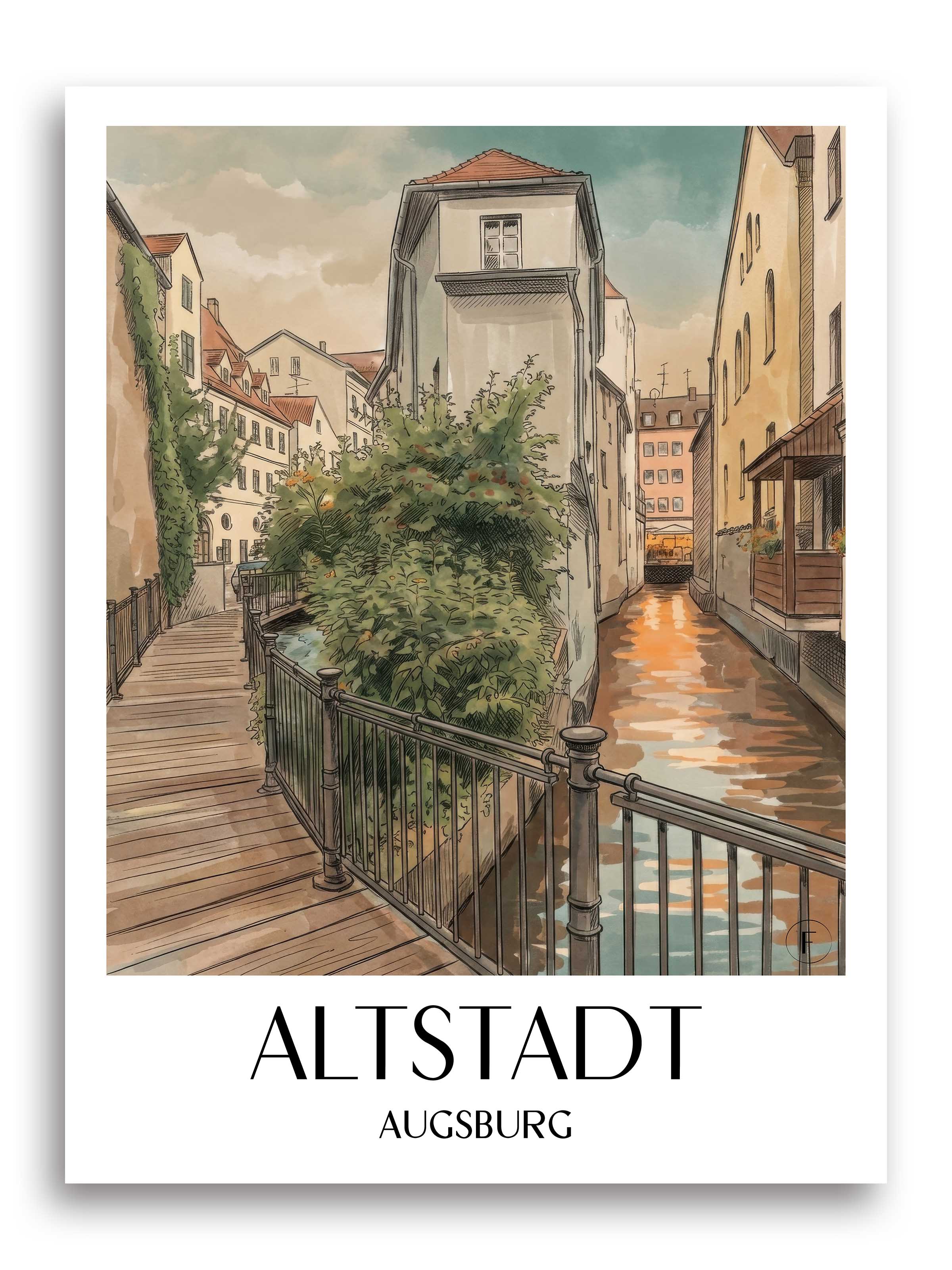 altstadt-augsburg-deutschland-poster-aquarell
