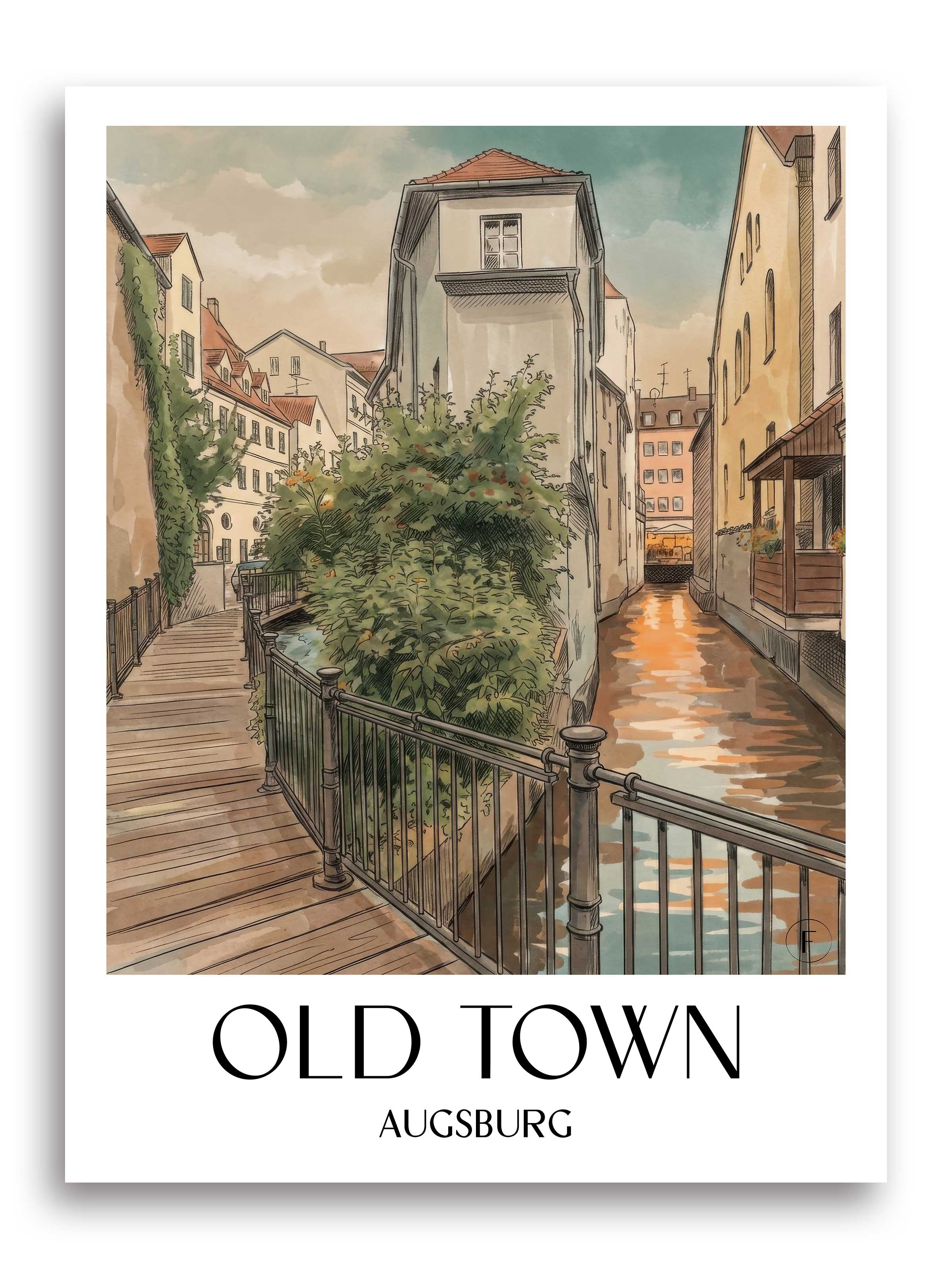 Altstadt Poster - Augsburg - Deutschland Kunstdruck - Aquarell von A4 bis A1 - favplace