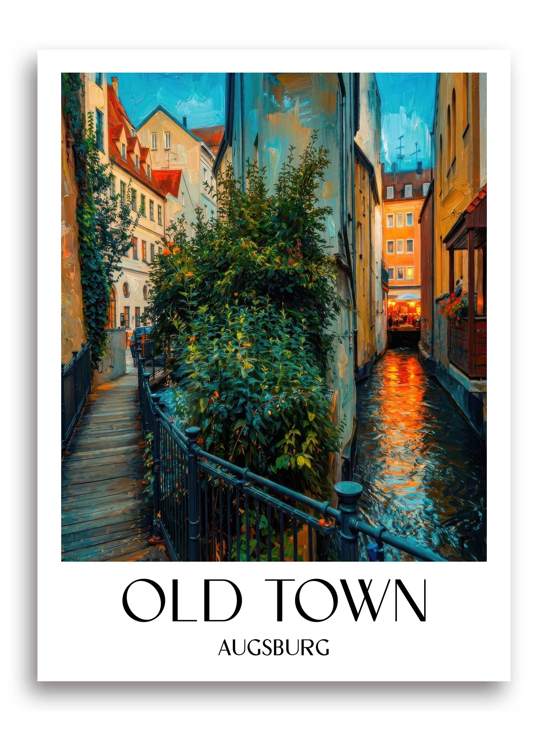 Altstadt Poster - Augsburg - Deutschland Kunstdruck - Ölgemälde von A4 bis A1 - favplace