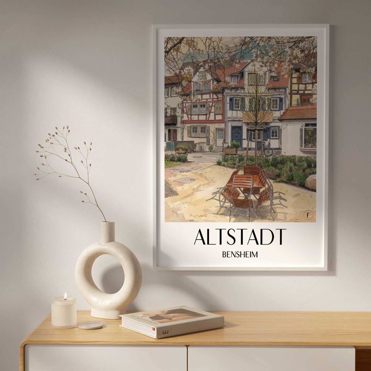 altstadt-bensheim-deutschland-poster-aquarell