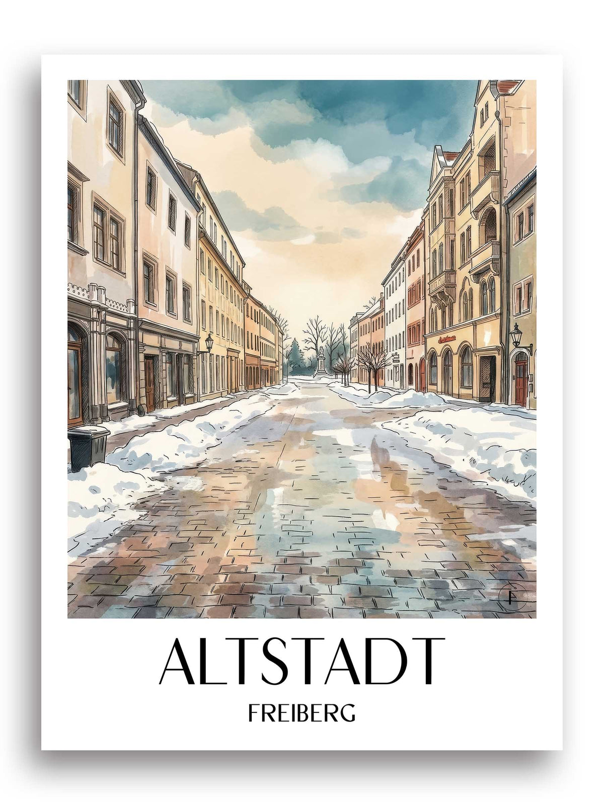 altstadt-freiberg-deutschland-poster-aquarell