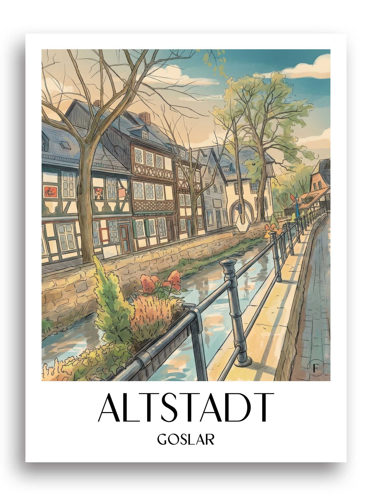 altstadt-goslar-deutschland-poster-aquarell
