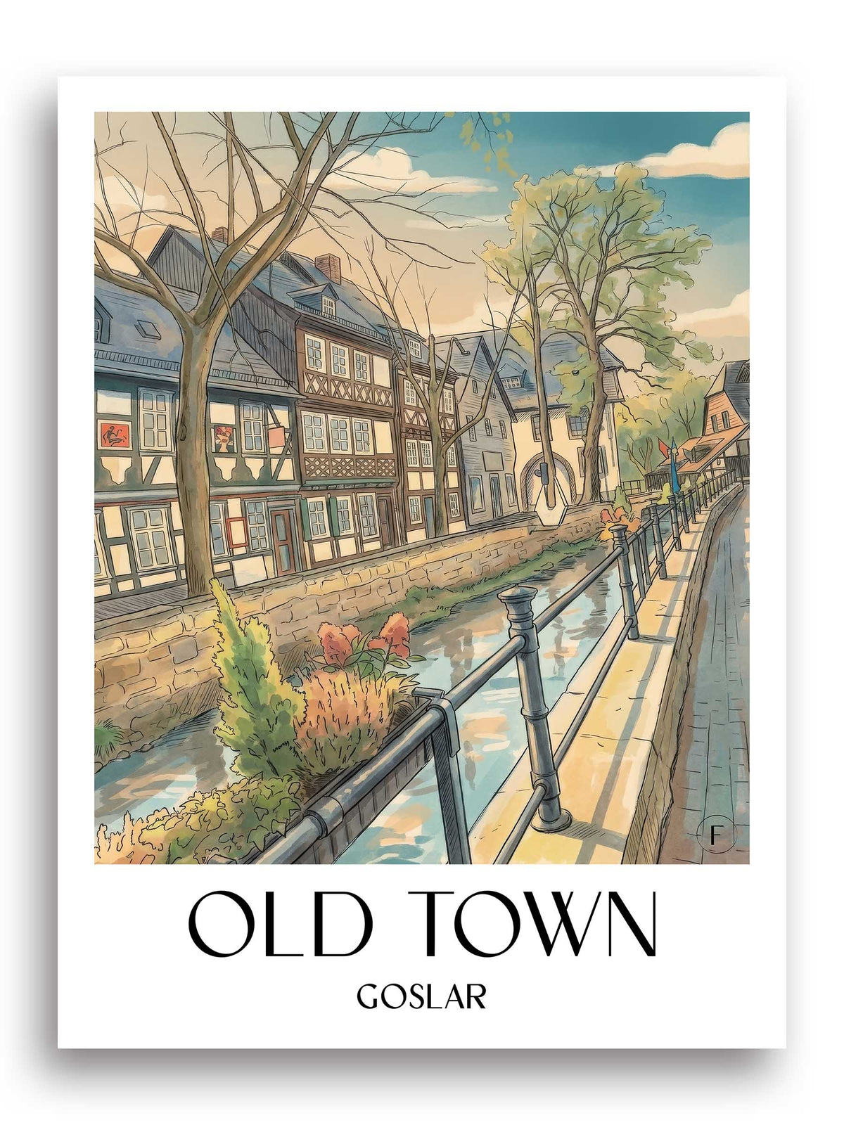 Altstadt Poster - Goslar - Deutschland Kunstdruck - Aquarell von A4 bis A1 - favplace