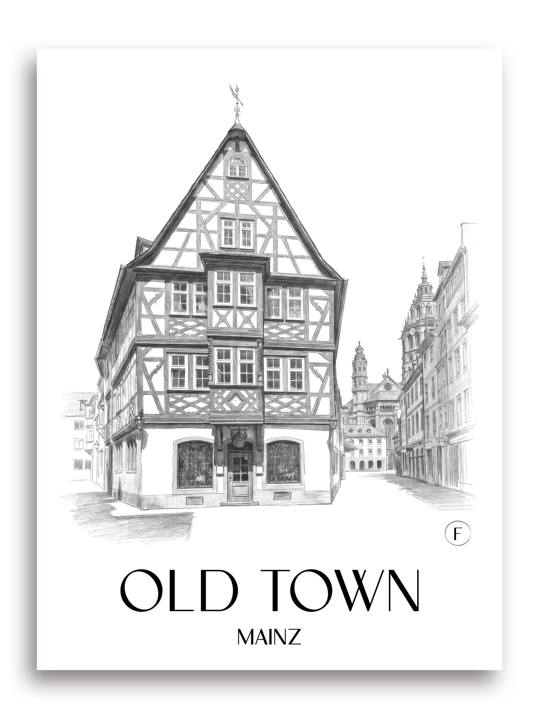 Altstadt Poster - Mainz - Deutschland Kunstdruck - Zeichnung von A4 bis A1
