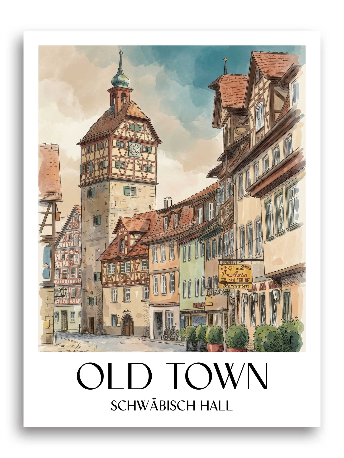 Altstadt Poster - Schwäbisch Hall - Deutschland Kunstdruck - Aquarell von A4 bis A1 - favplace