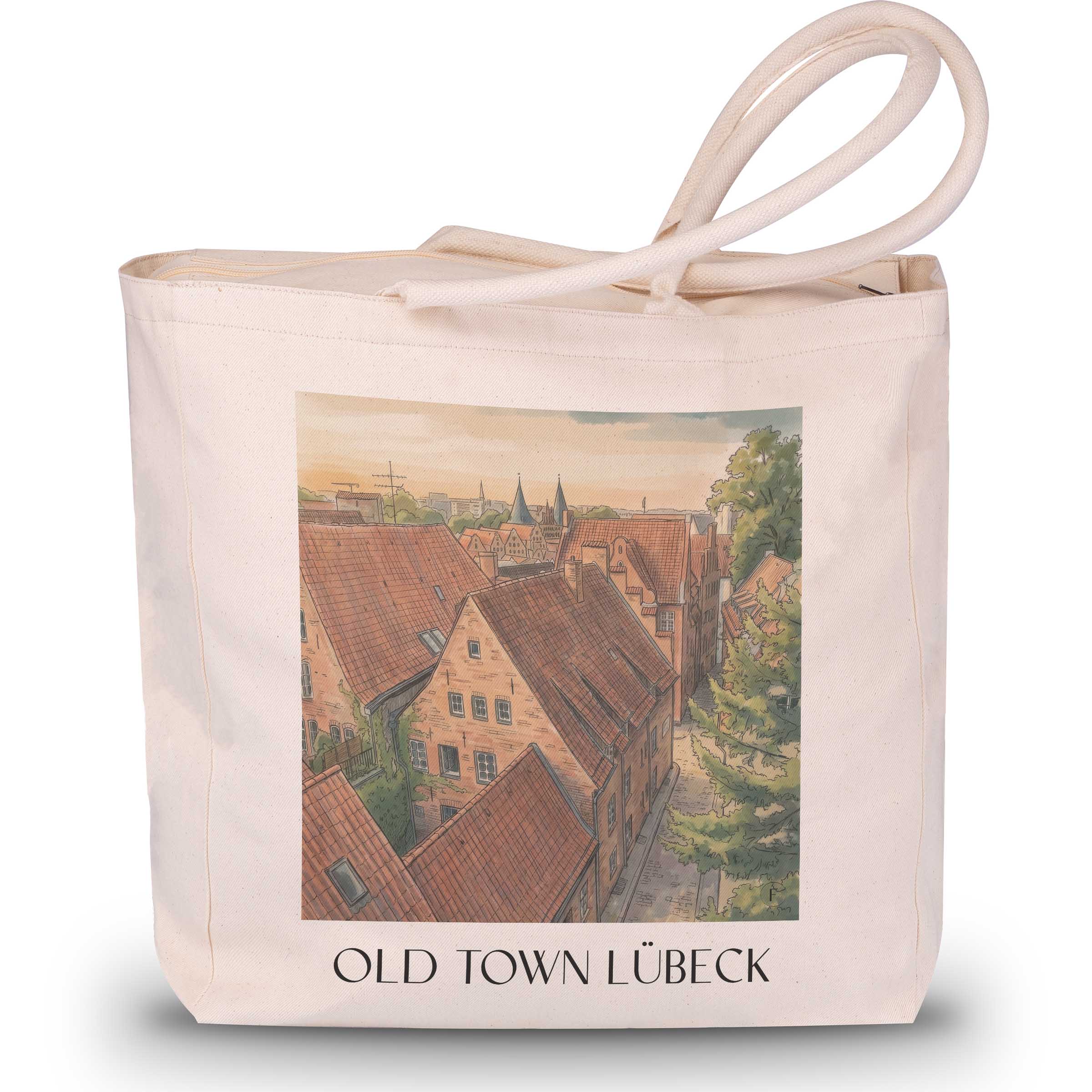 Altstadt Shopping Tasche - Lübeck - Deutschland Tote Bag - Einkaufstasche im Aquarell Stil - favplace