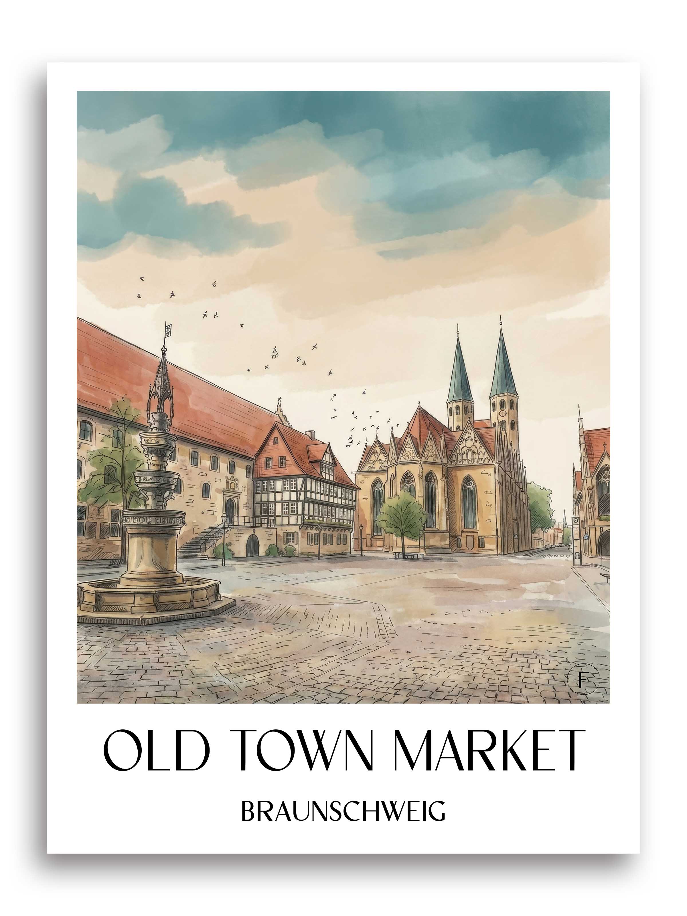Altstadtmarkt Poster - Braunschweig - Deutschland Kunstdruck - Aquarell von A4 bis A1 - favplace
