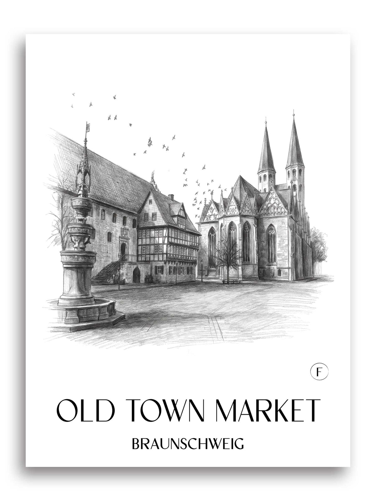 Altstadtmarkt Poster - Braunschweig - Deutschland Kunstdruck - Zeichnung von A4 bis A1 - favplace