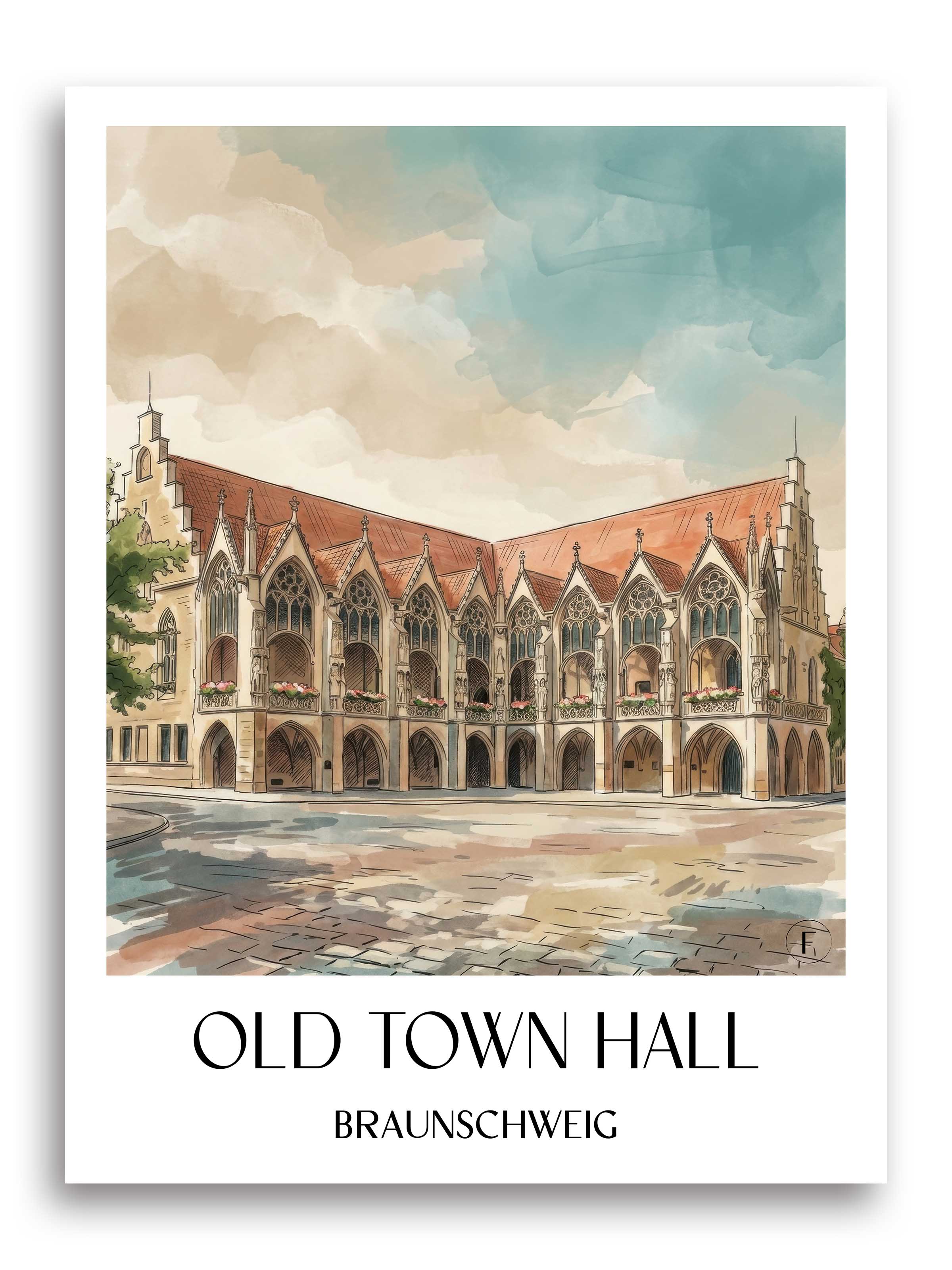 Altstadtrathaus Poster - Braunschweig - Deutschland Kunstdruck - Aquarell von A4 bis A1 - favplace