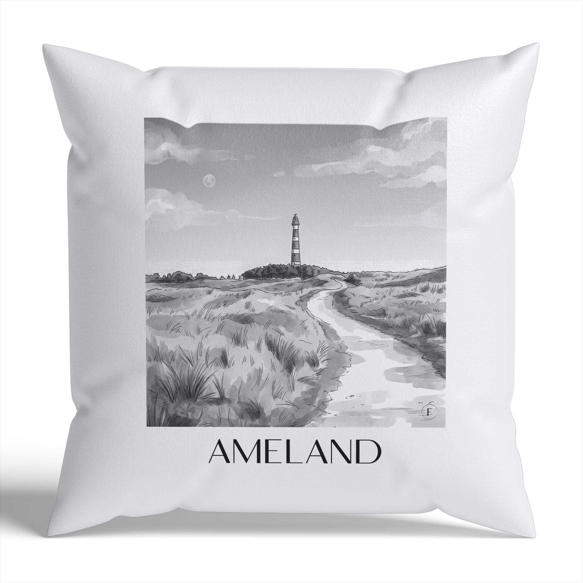 Ameland Kissenhülle - Zierkissen Bezug - Niederlande - Niederlande Kissen bzw. Kissenbezug im Aquarell Schwarz-Weiß Stil - favplace