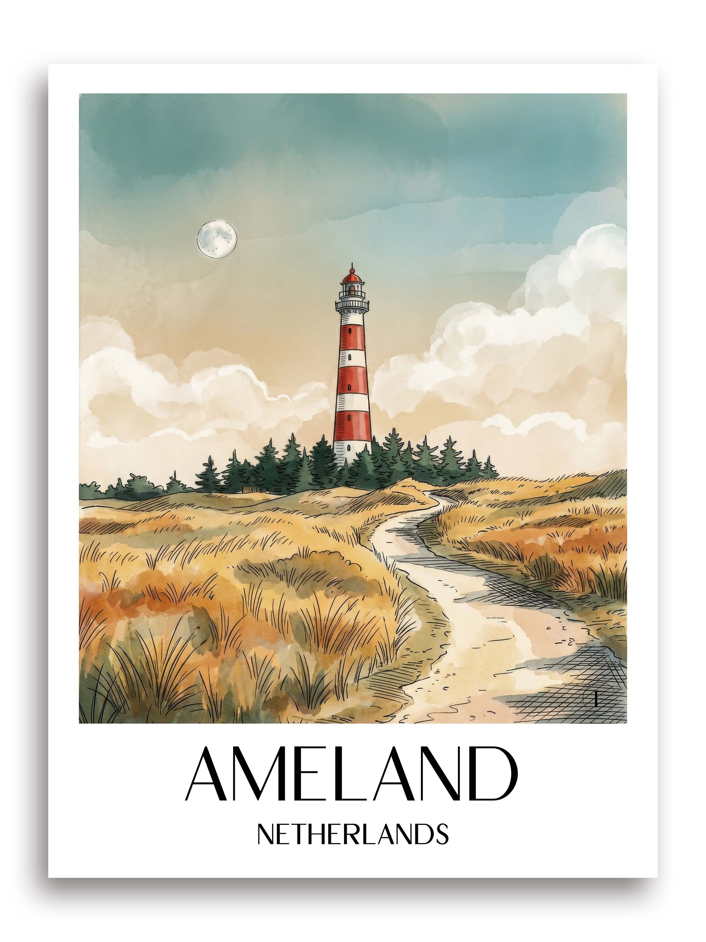 Ameland Poster - Niederlande Kunstdruck - Aquarell von A4 bis A1 - favplace