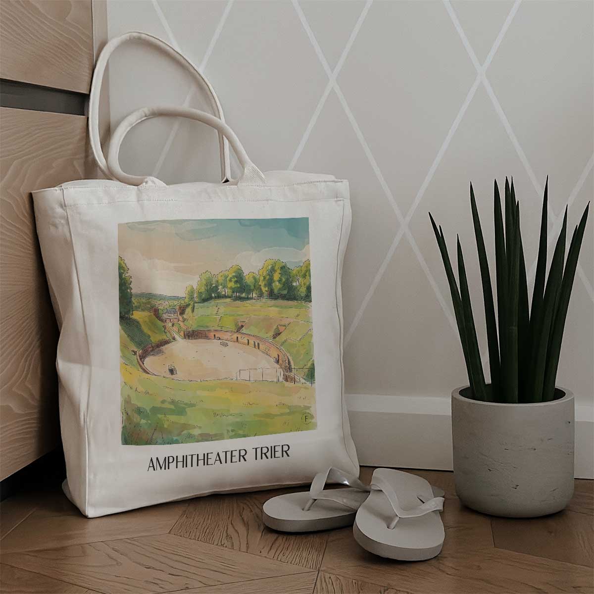 amphitheater-trier-deutschland-einkaufstasche-aquarell