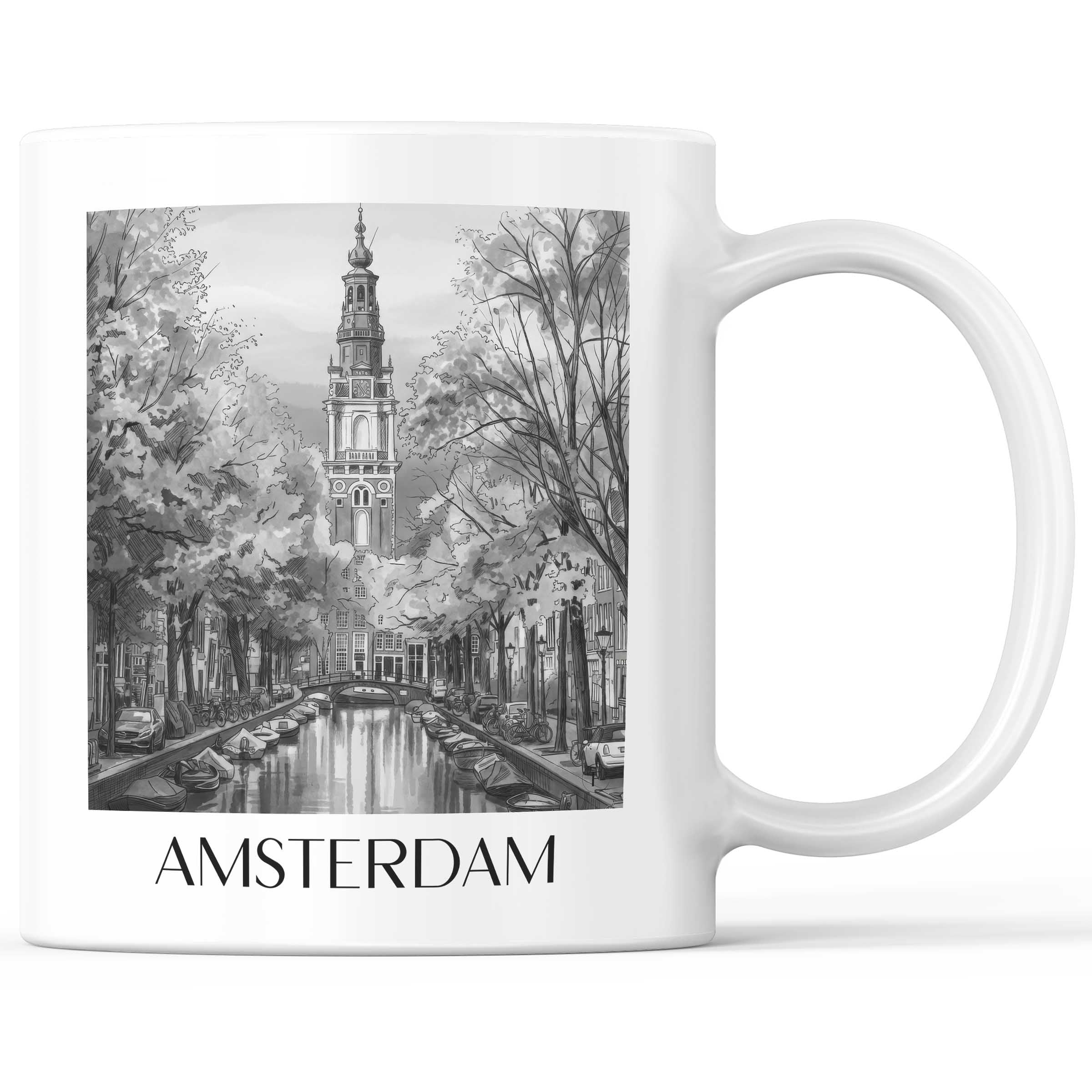 Amsterdam - Niederlande Becher - Kaffeetasse im Aquarell Schwarz-Weiß Stil - favplace