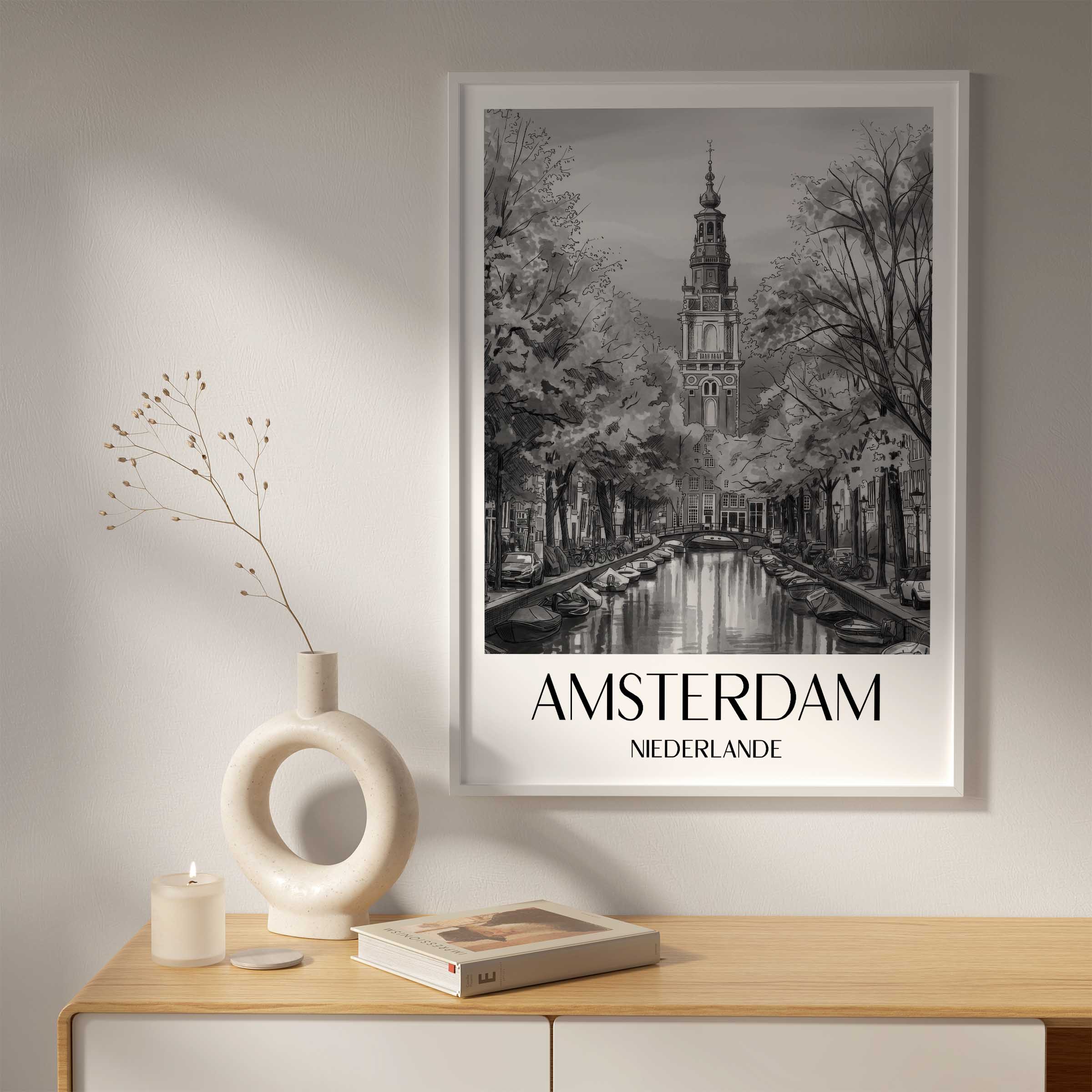 amsterdam-niederlande-poster-aquarell-schwarz-weiss