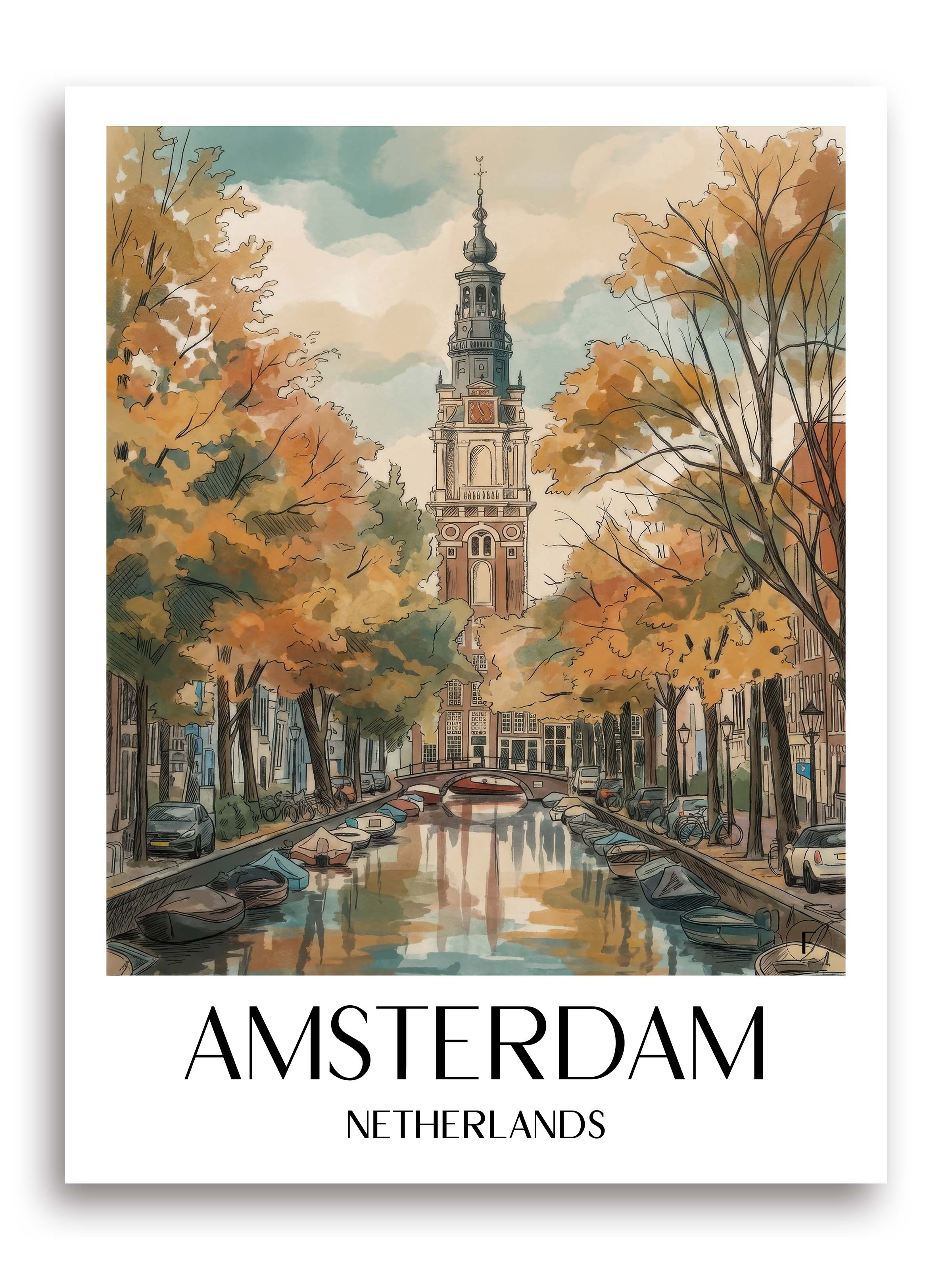 Amsterdam Poster - Niederlande Kunstdruck - Aquarell von A4 bis A1 - favplace