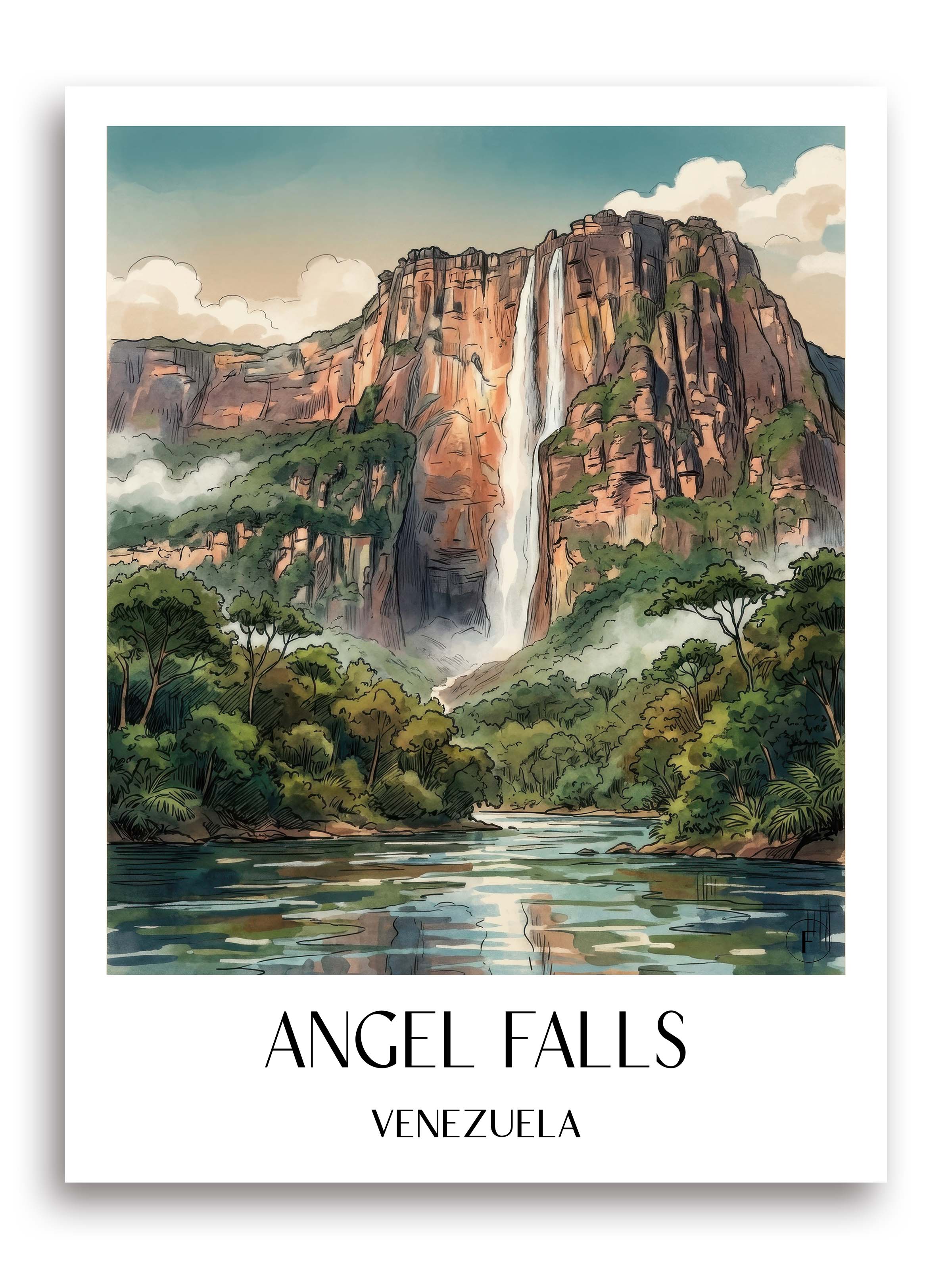 Angel Falls Poster - Venezuela Kunstdruck - Aquarell von A4 bis A1 - favplace