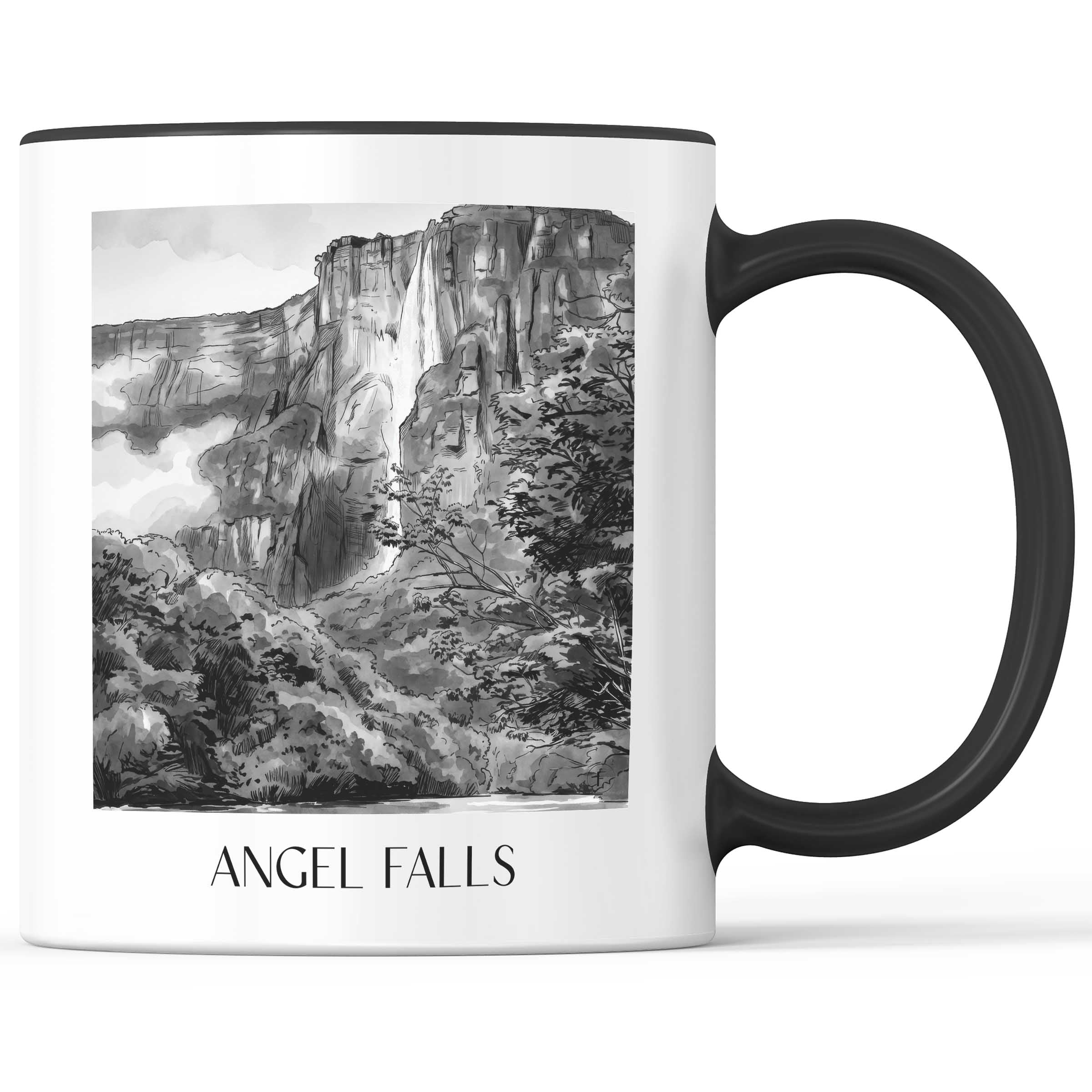 angel-falls-venezuela-kaffeebecher-aquarell-schwarz-weiss