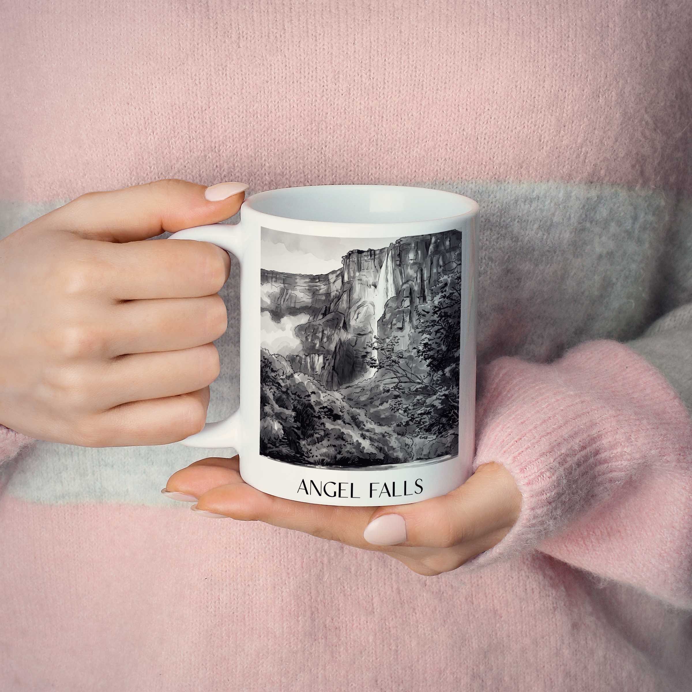 angel-falls-venezuela-kaffeebecher-aquarell-schwarz-weiss