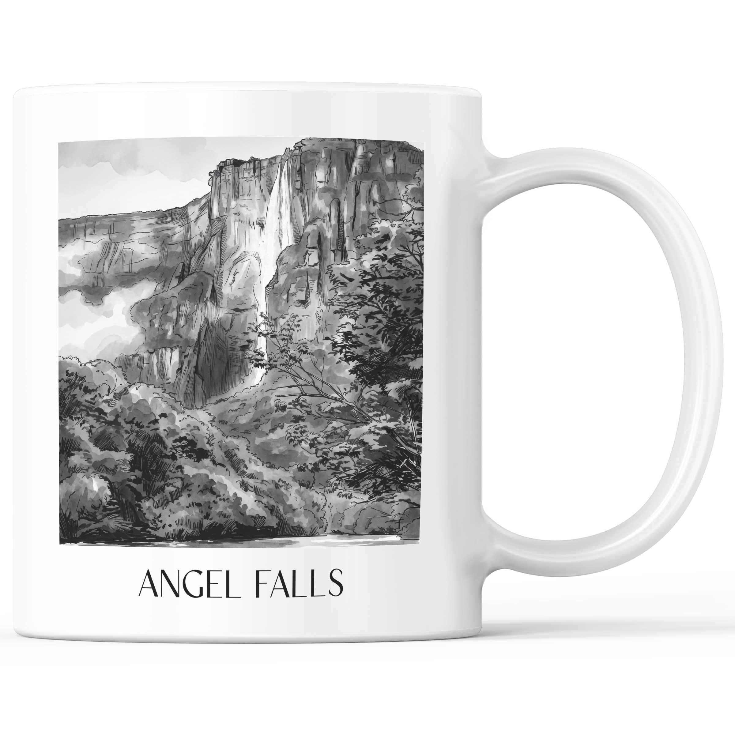 Angel Falls - Venezuela Becher - Kaffeetasse im Aquarell Schwarz-Weiß Stil - favplace