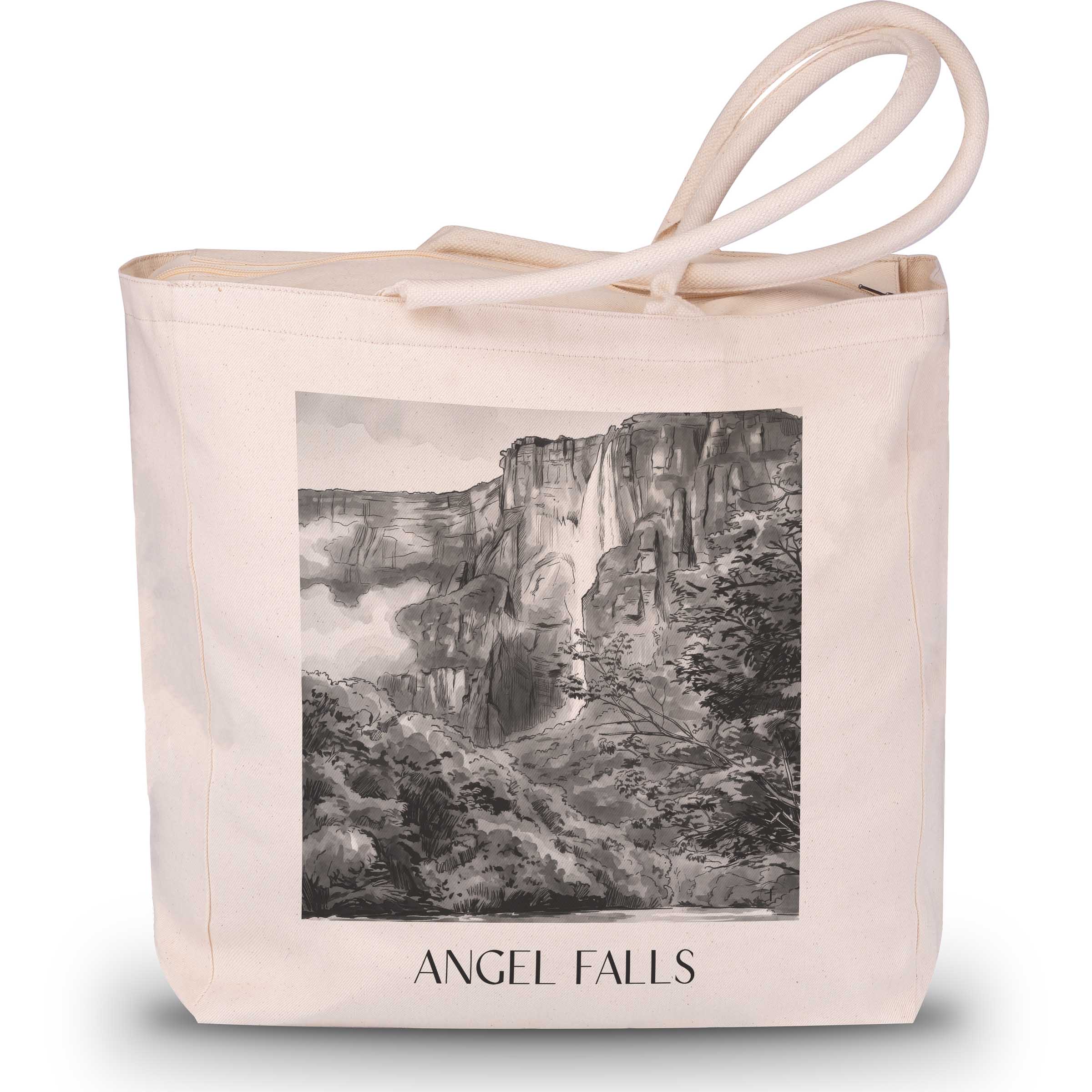 Angel Falls - Venezuela Tote Bag - Einkaufstasche im Aquarell Schwarz-Weiß Stil - favplace