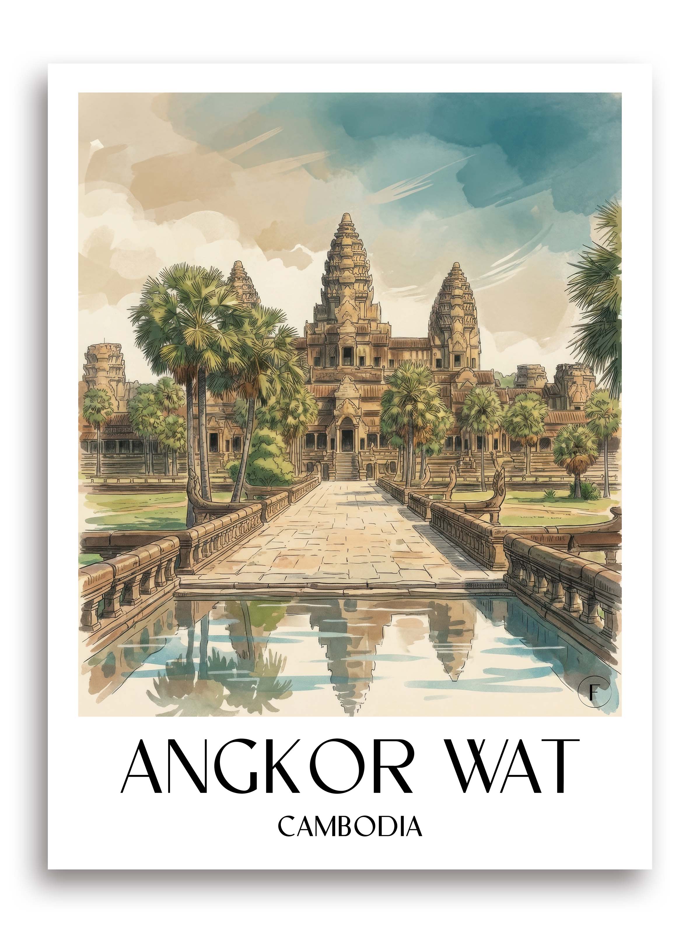 Angkor Wat Poster - Kambodscha Kunstdruck - Aquarell von A4 bis A1 - favplace