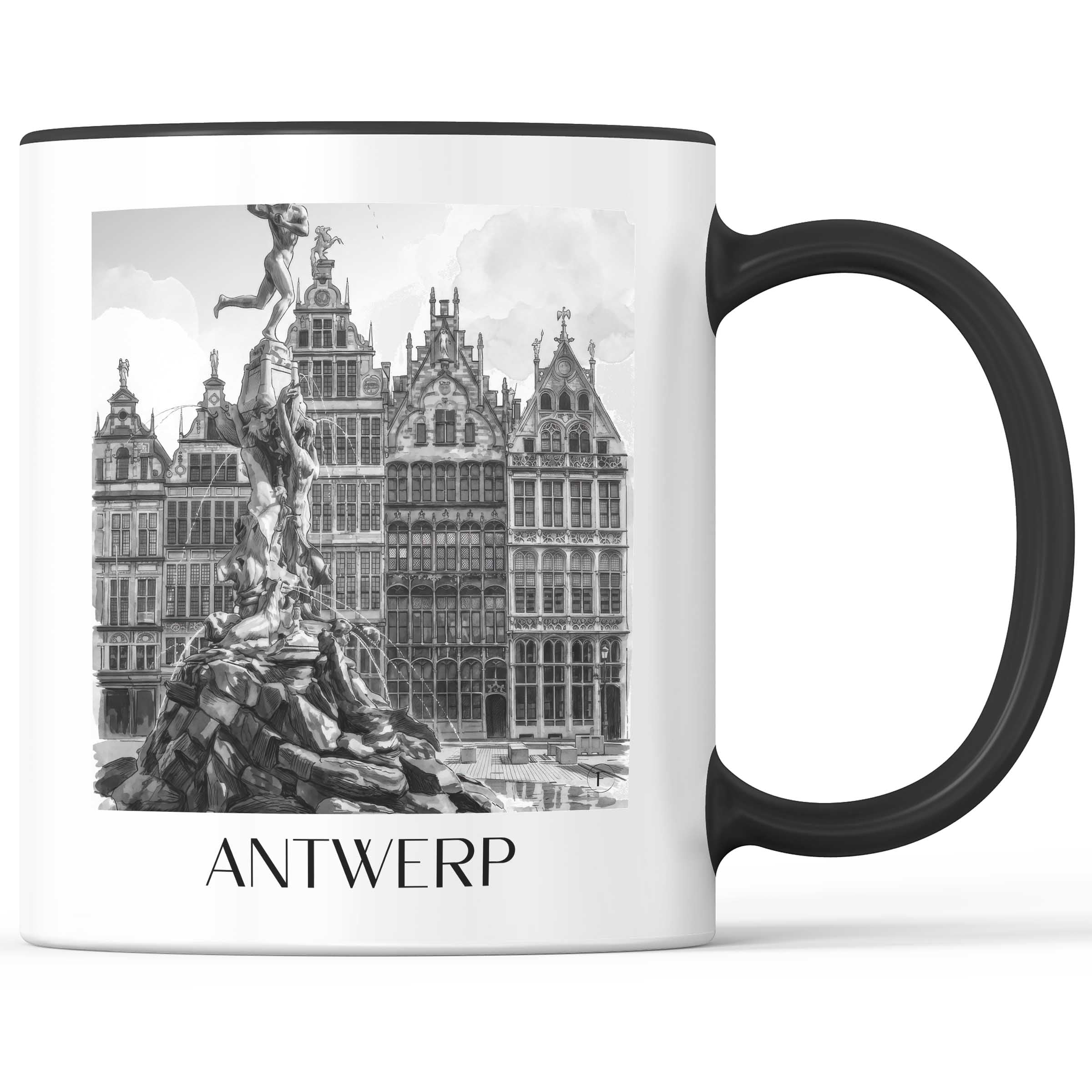 Antwerpen - Belgien Becher - Kaffeetasse im Aquarell Schwarz-Weiß Stil - favplace