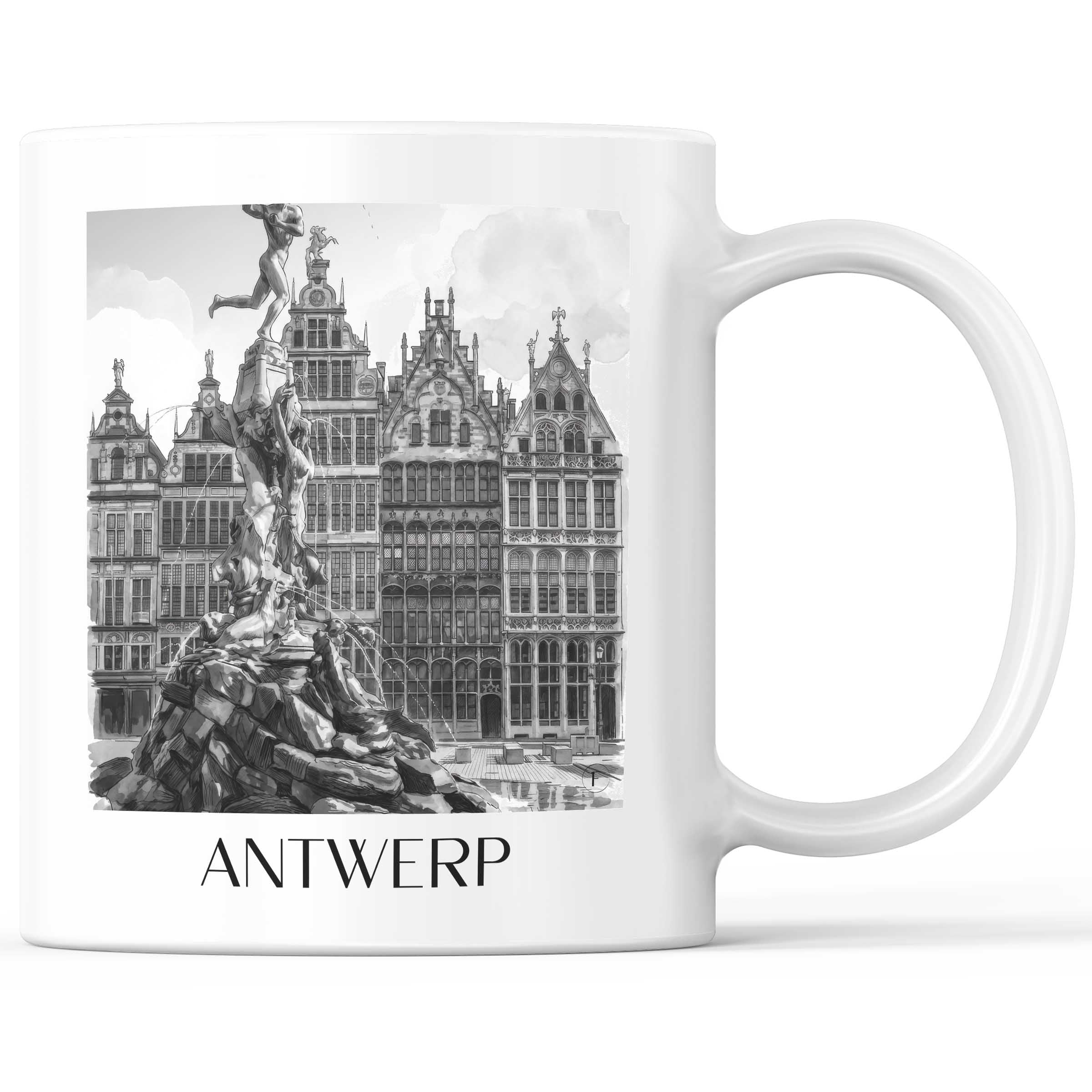 Antwerpen - Belgien Becher - Kaffeetasse im Aquarell Schwarz-Weiß Stil - favplace
