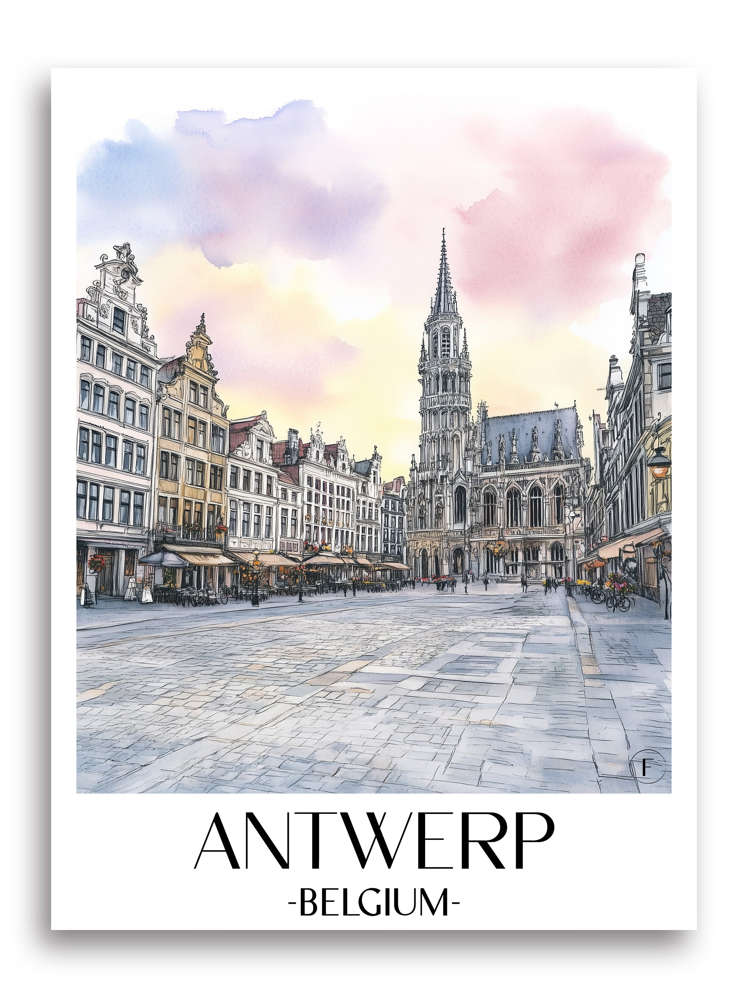Antwerpen Poster - Belgien Kunstdruck - Aquarell von A4 bis A1 - favplace