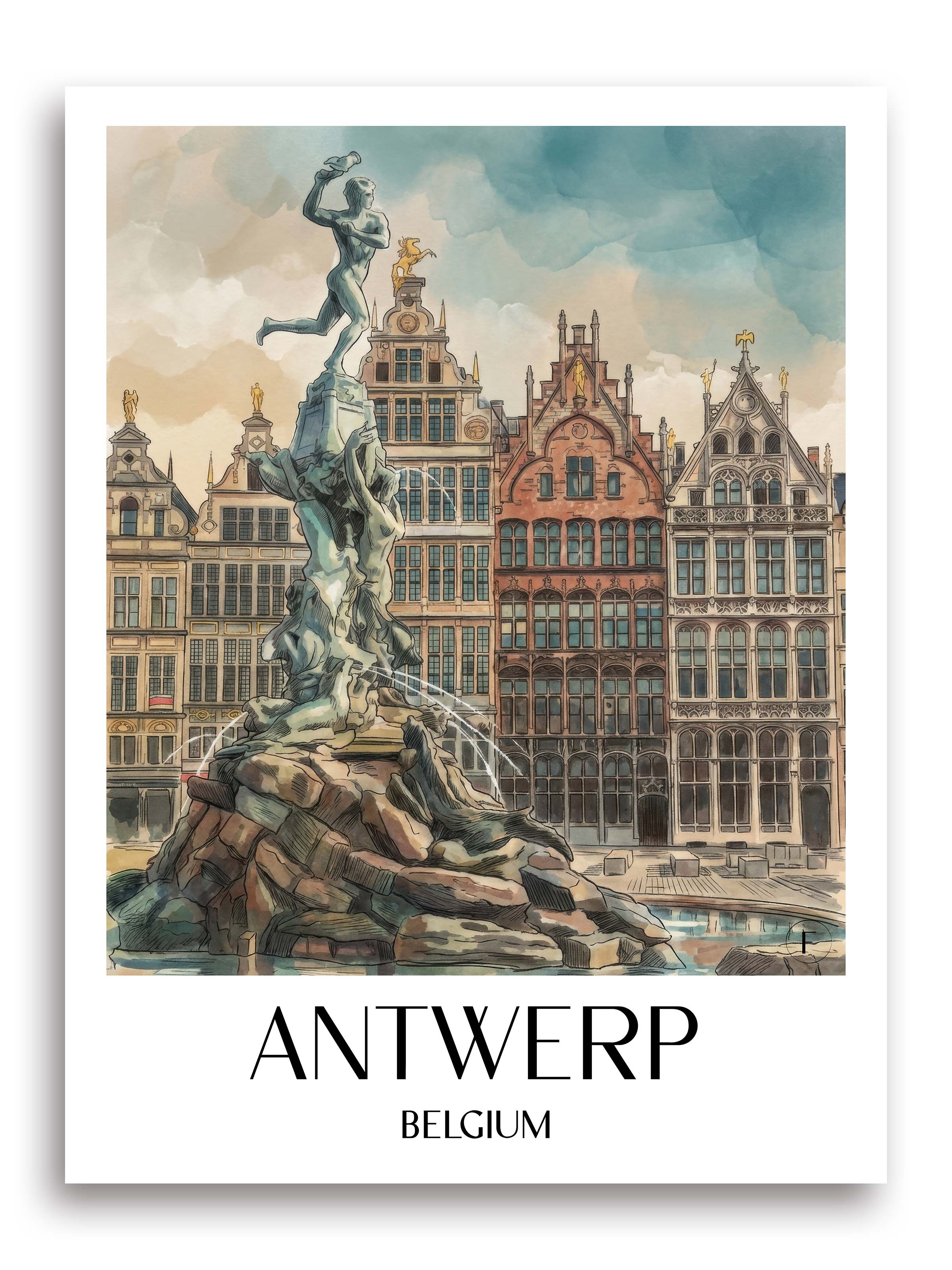 Antwerpen Poster - Belgien Kunstdruck - Aquarell von A4 bis A1 - favplace