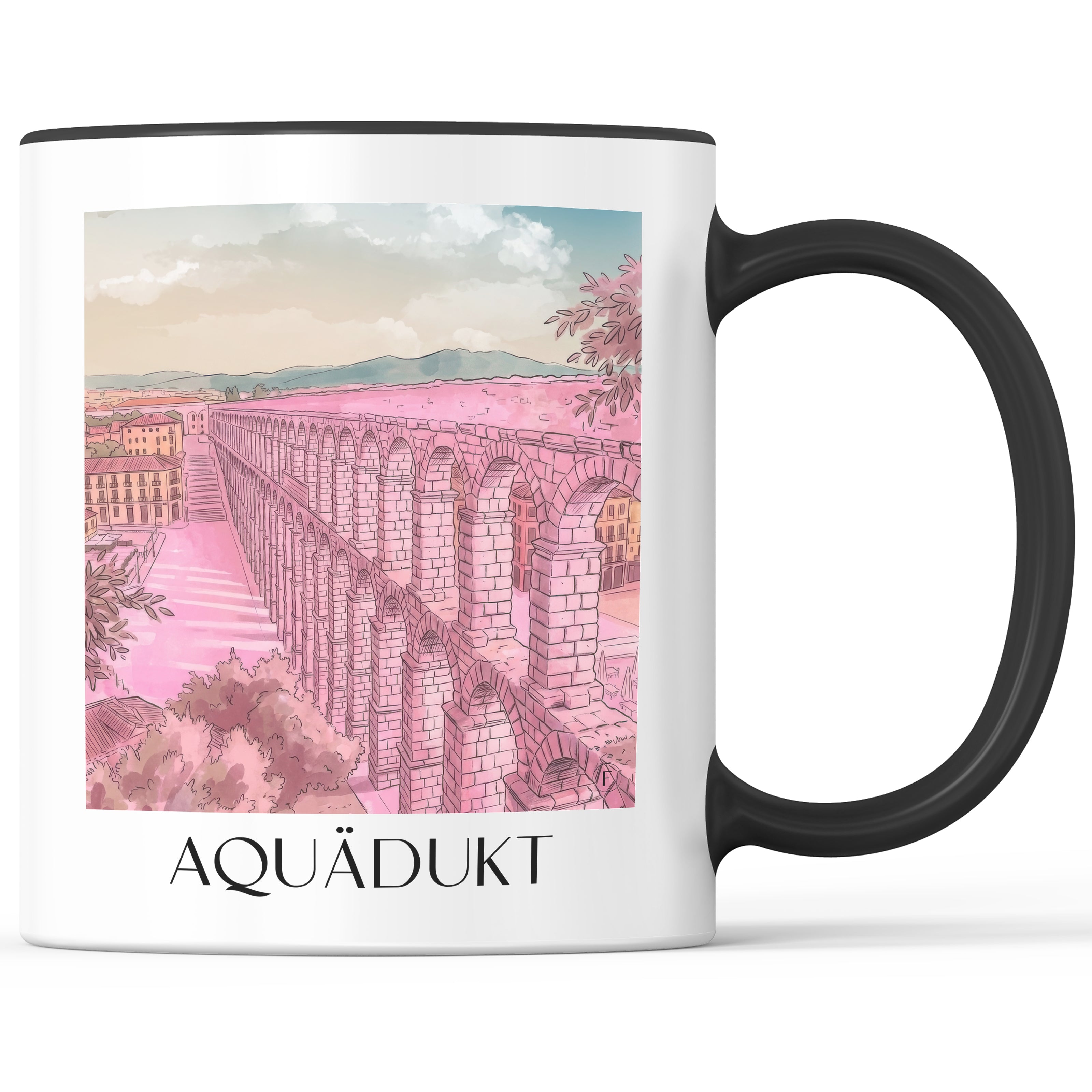 aquädukt-segovia-spanien-kaffeebecher-aquarell-pink-rosa