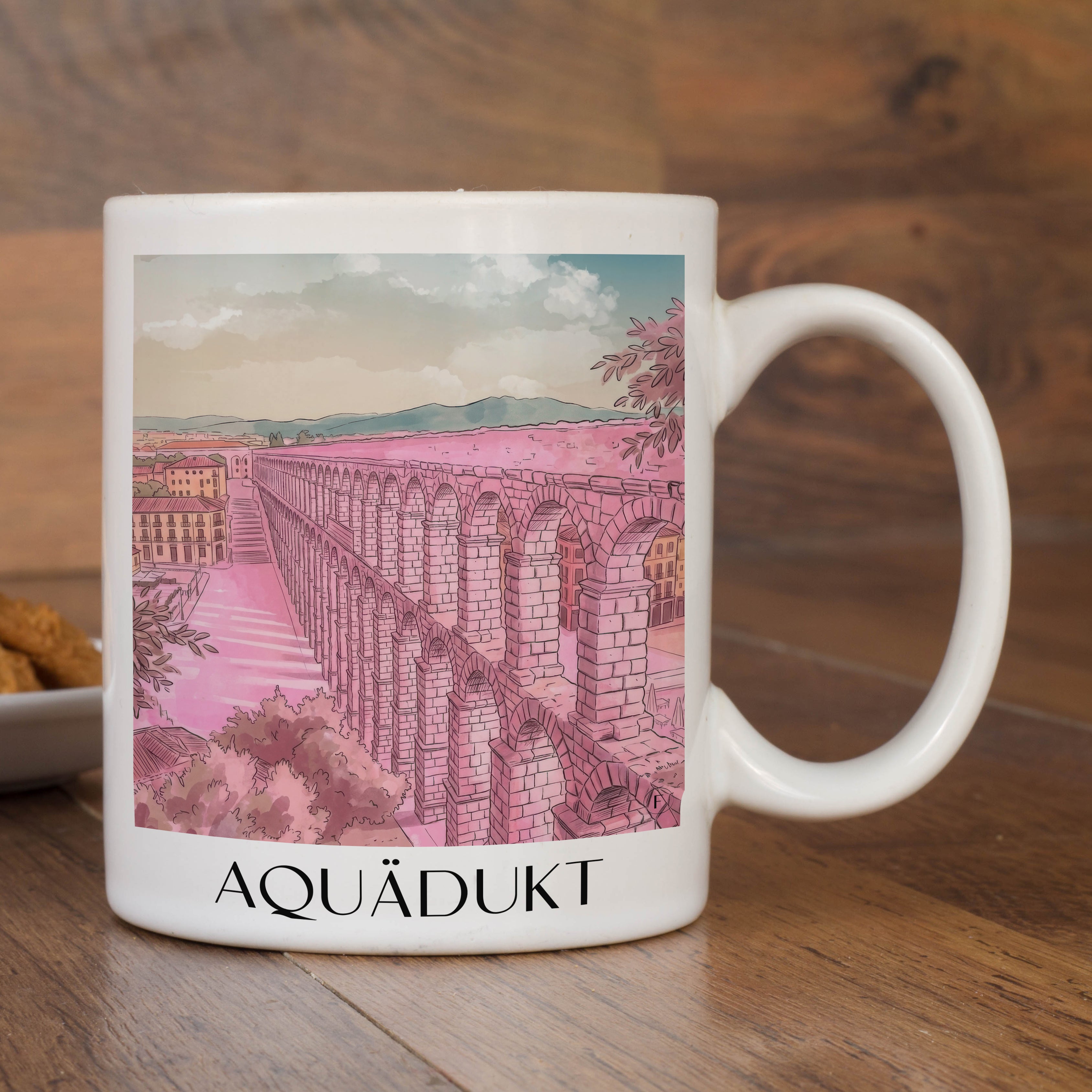 aquädukt-segovia-spanien-kaffeebecher-aquarell-pink-rosa