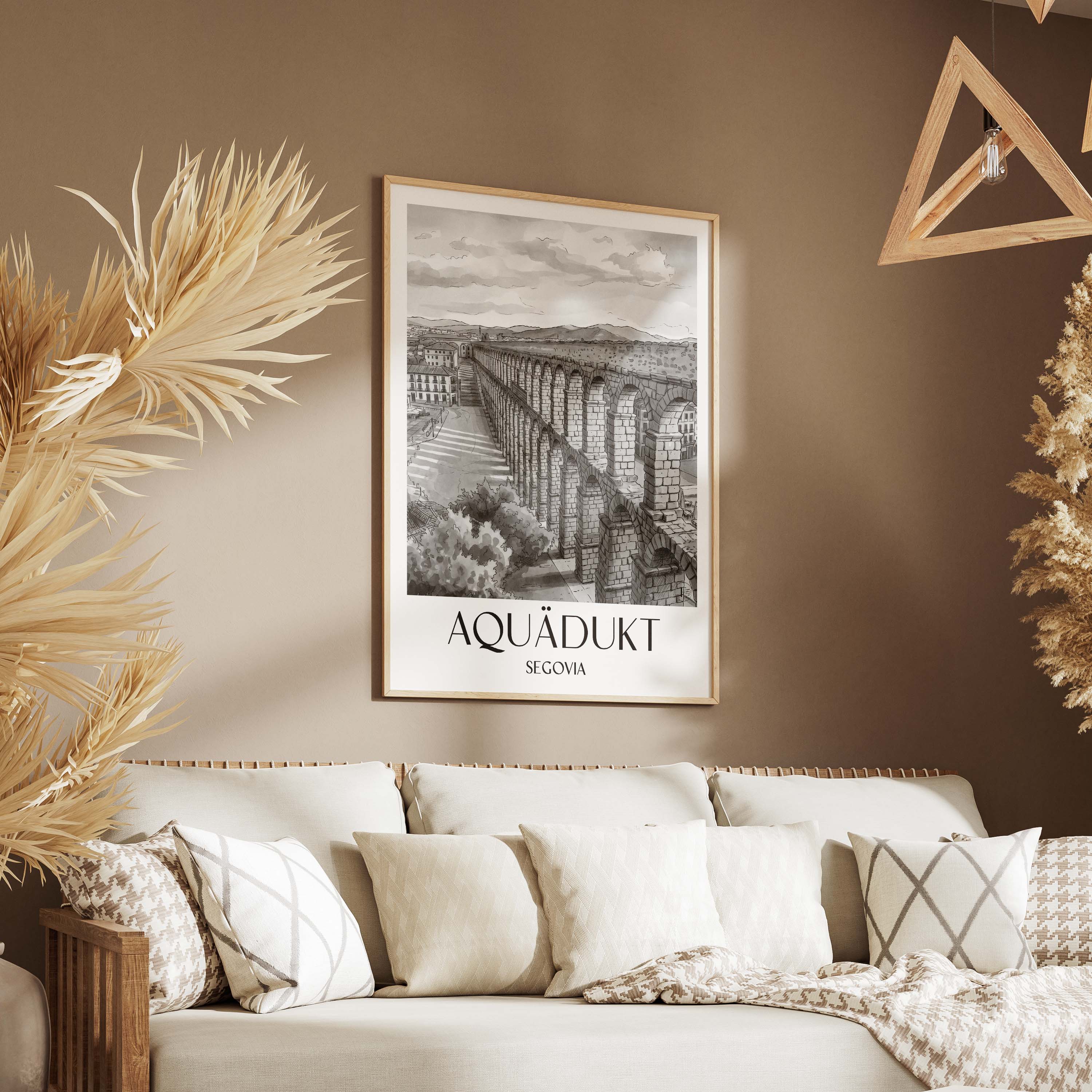 aquädukt-segovia-spanien-poster-aquarell-schwarz-weiss