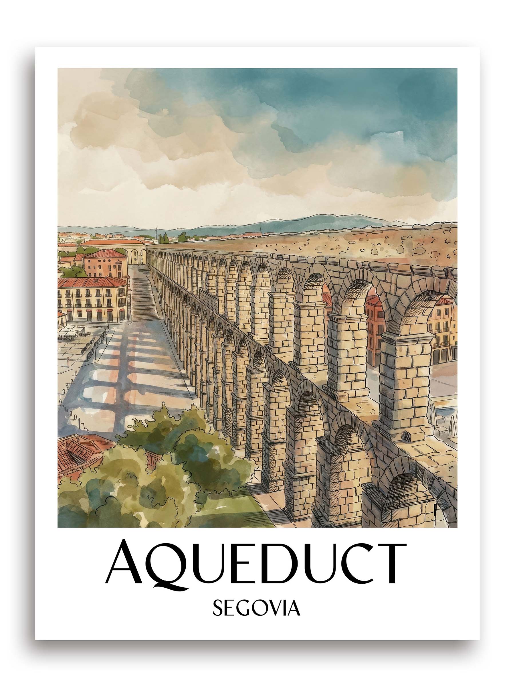 Aquädukt Poster - Segovia - Spanien Kunstdruck - Aquarell von A4 bis A1 - favplace