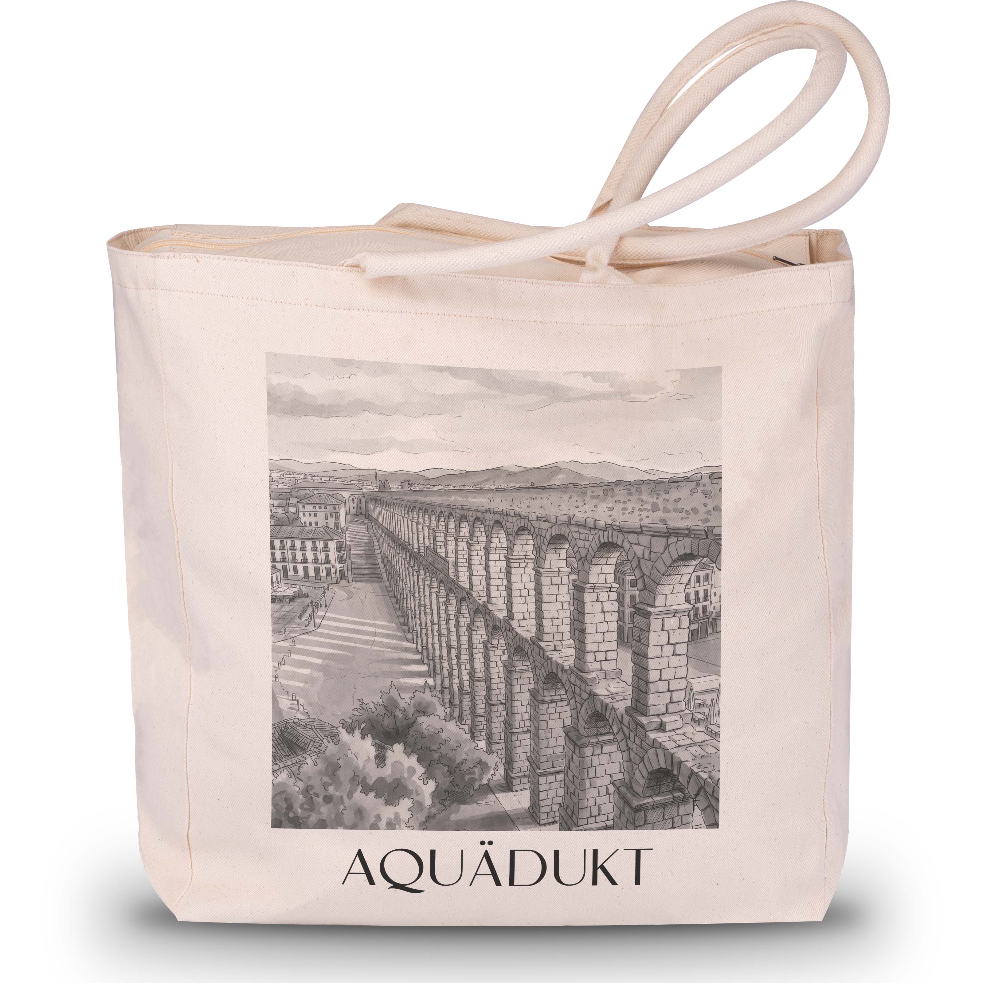 aquädukt-segovia-spanien-einkaufstasche-aquarell-schwarz-weiss