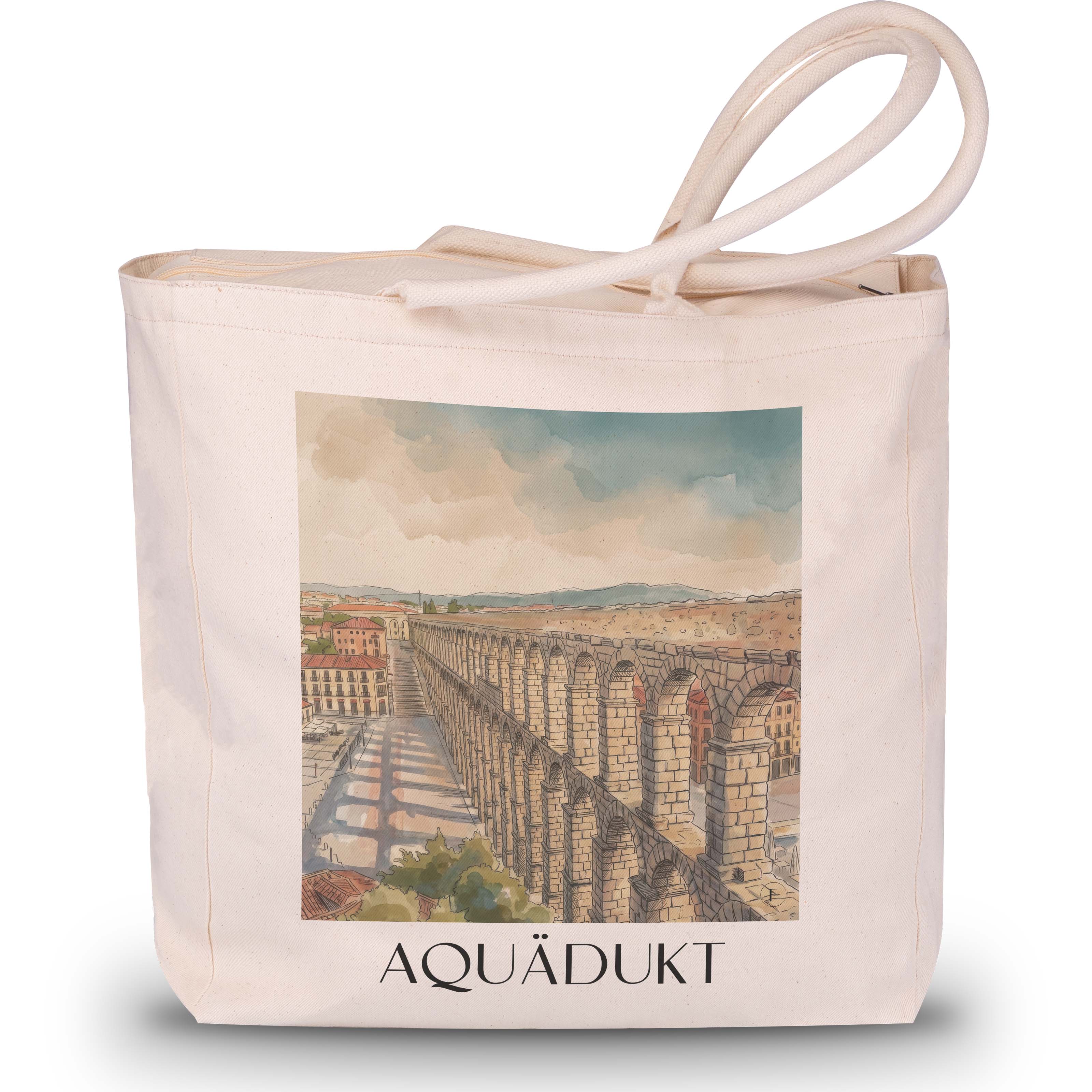 aquädukt-segovia-spanien-einkaufstasche-aquarell