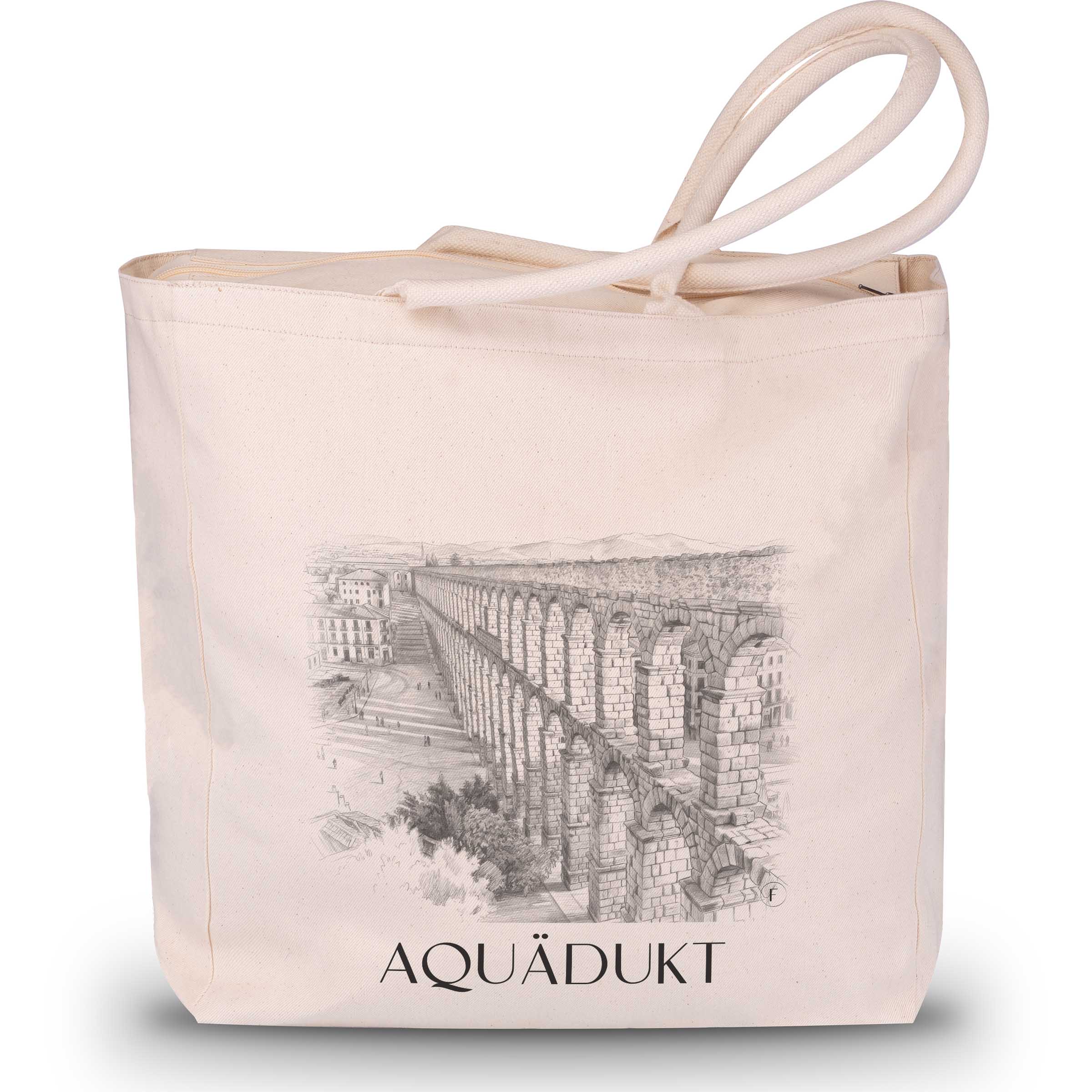 aquädukt-segovia-spanien-einkaufstasche-bleistift-zeichnung-drawing