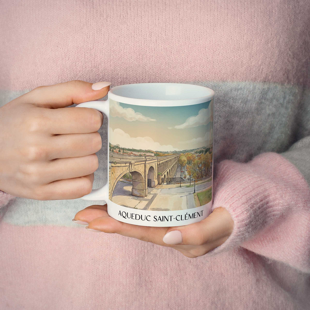 aqueduc-saint-clément-montpellier-frankreich-kaffeebecher-aquarell