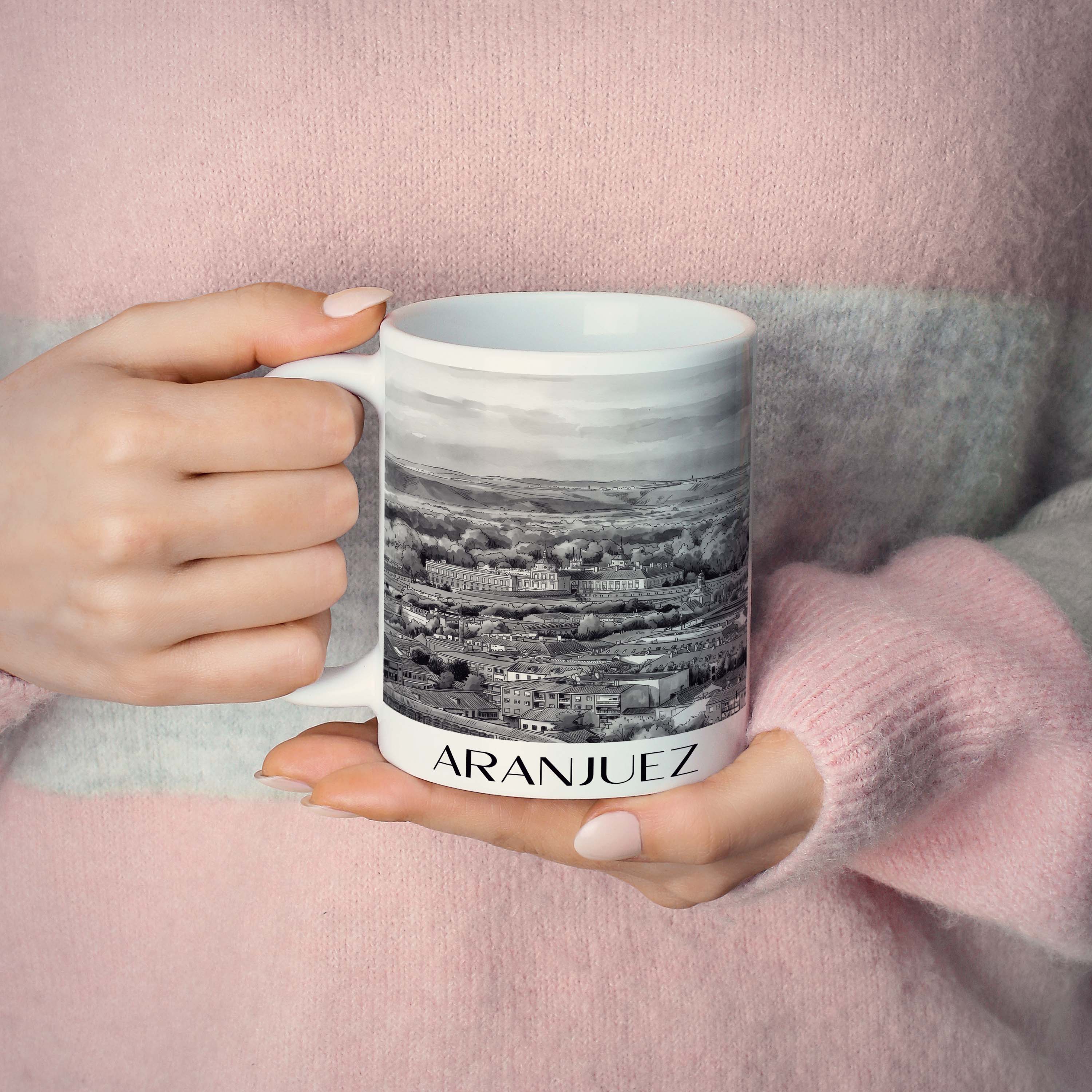 aranjuez-spanien-spanien-kaffeebecher-aquarell-schwarz-weiss