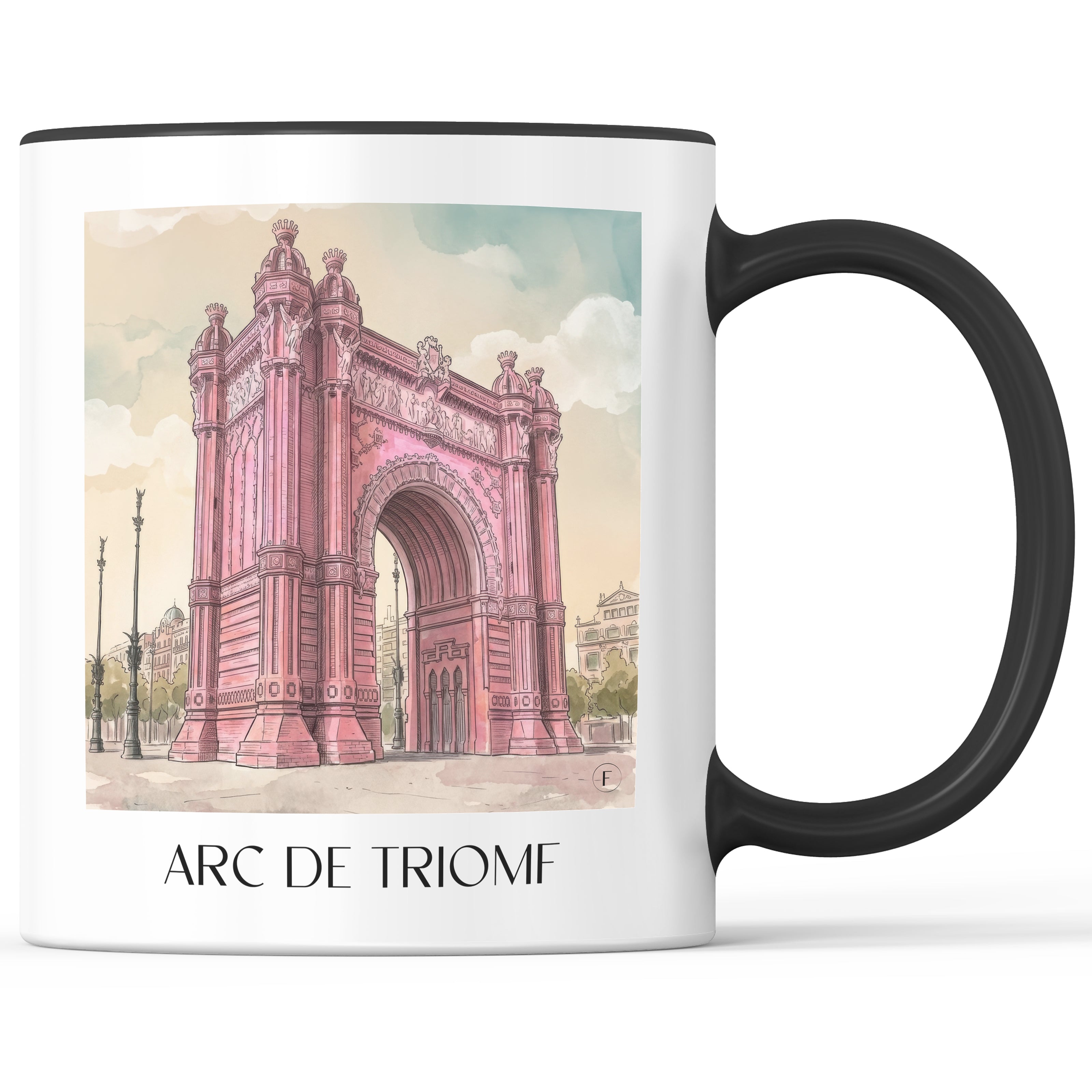 Arc de Triomf Kaffeebecher - Barcelona - Spanien Becher - Kaffeetasse im Aquarell Pink Stil - favplace