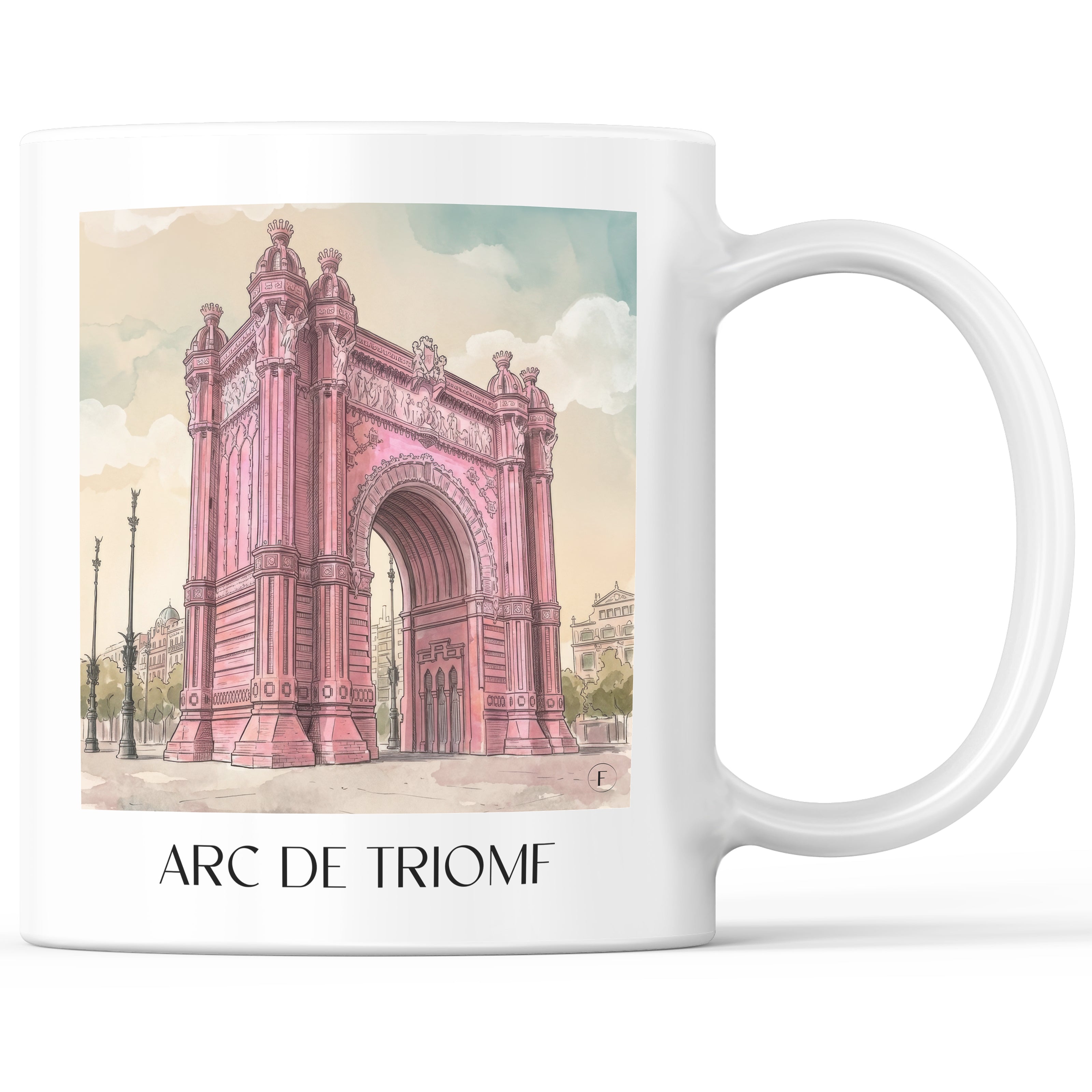 Arc de Triomf Kaffeebecher - Barcelona - Spanien Becher - Kaffeetasse im Aquarell Pink Stil - favplace