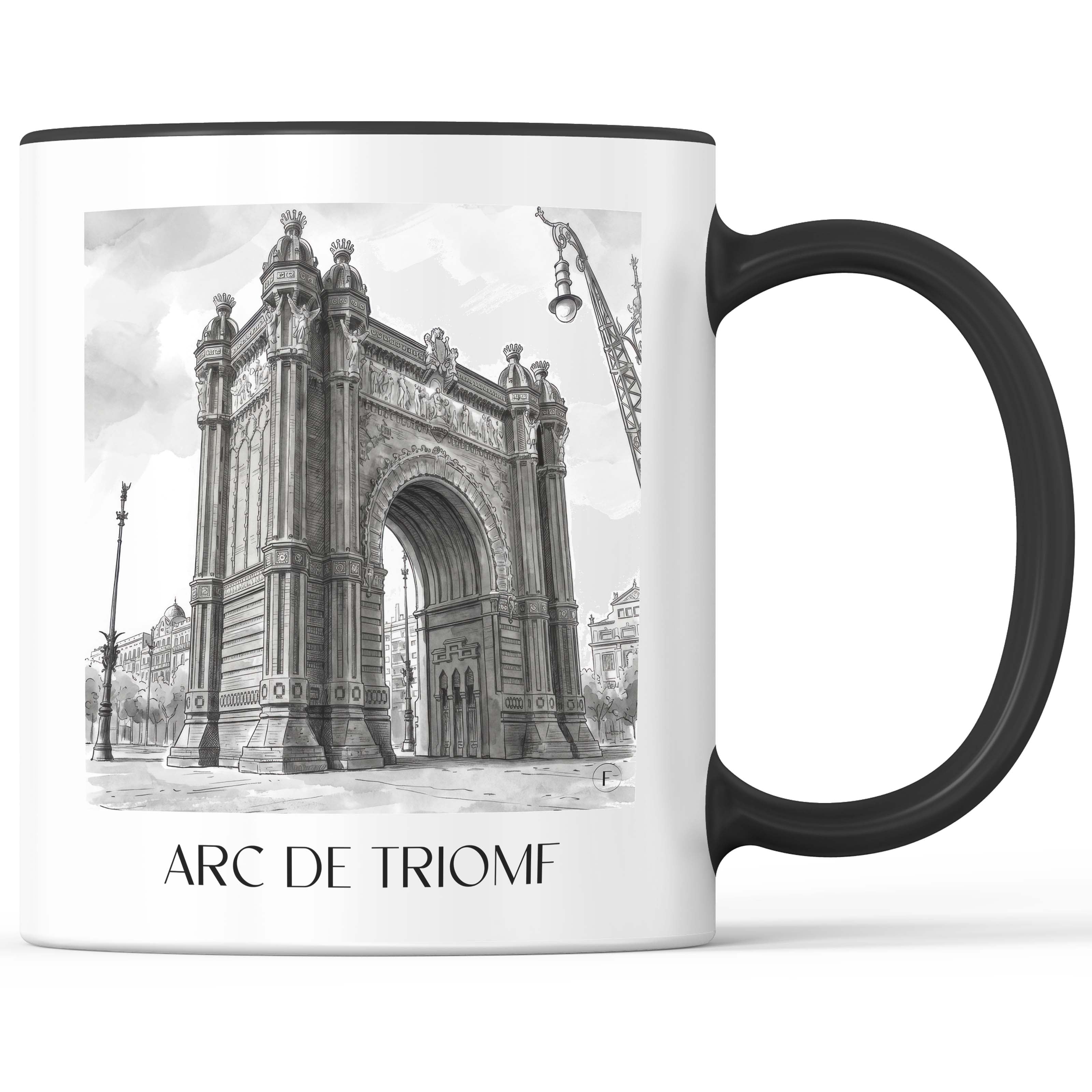 arc-de-triomf-barcelona-spanien-kaffeebecher-aquarell-schwarz-weiss