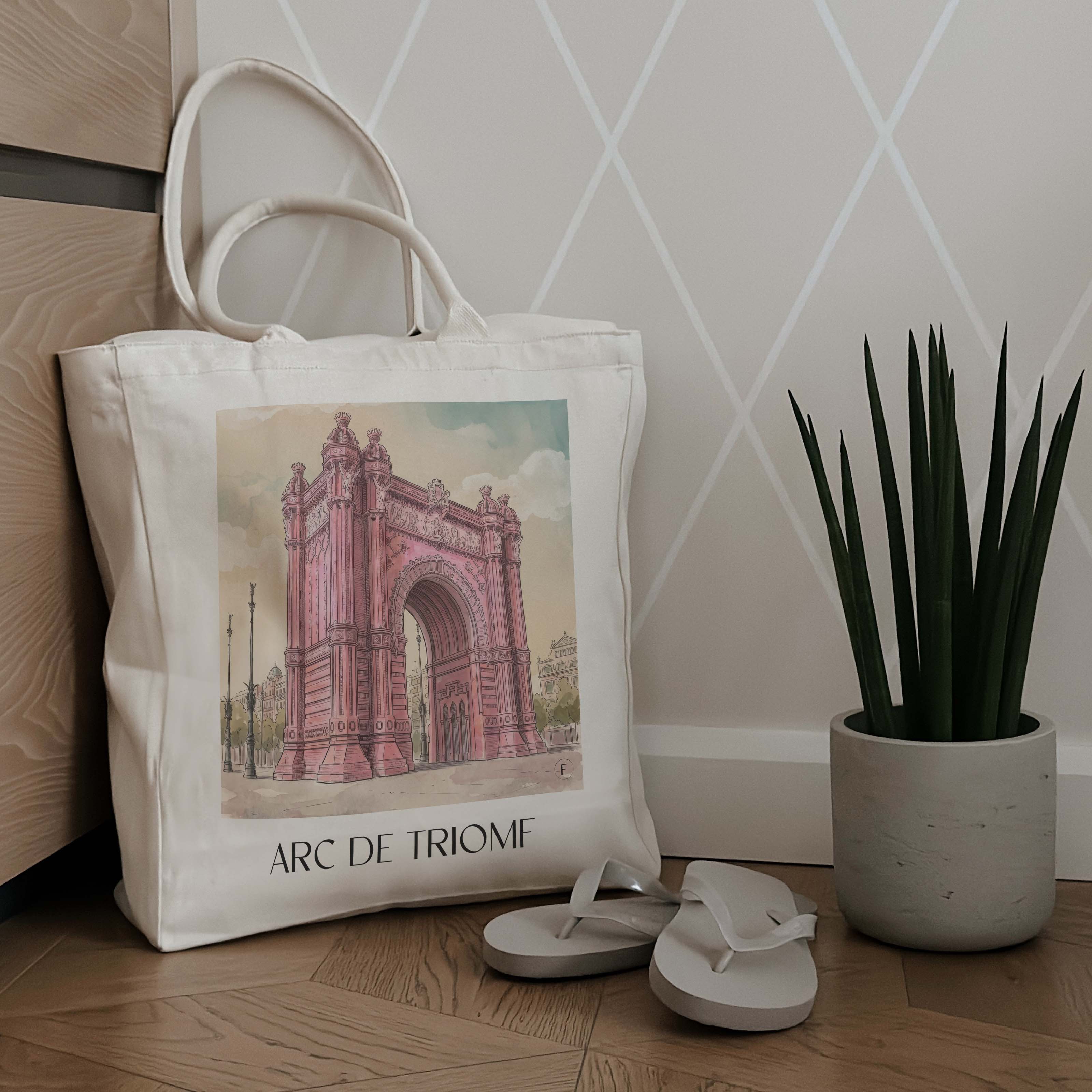 arc-de-triomf-barcelona-spanien-einkaufstasche-aquarell-pink-rosa