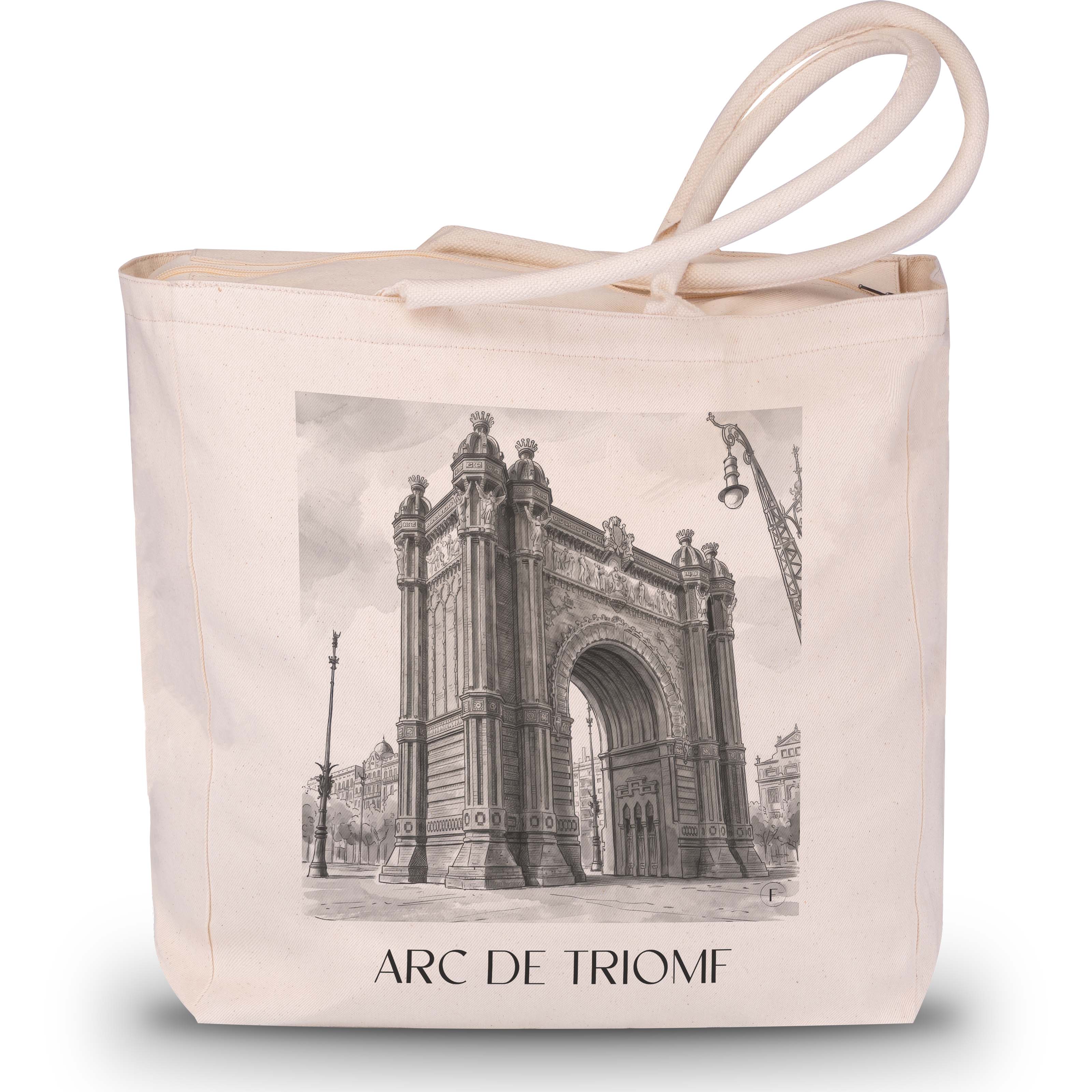 arc-de-triomf-barcelona-spanien-einkaufstasche-aquarell-schwarz-weiss