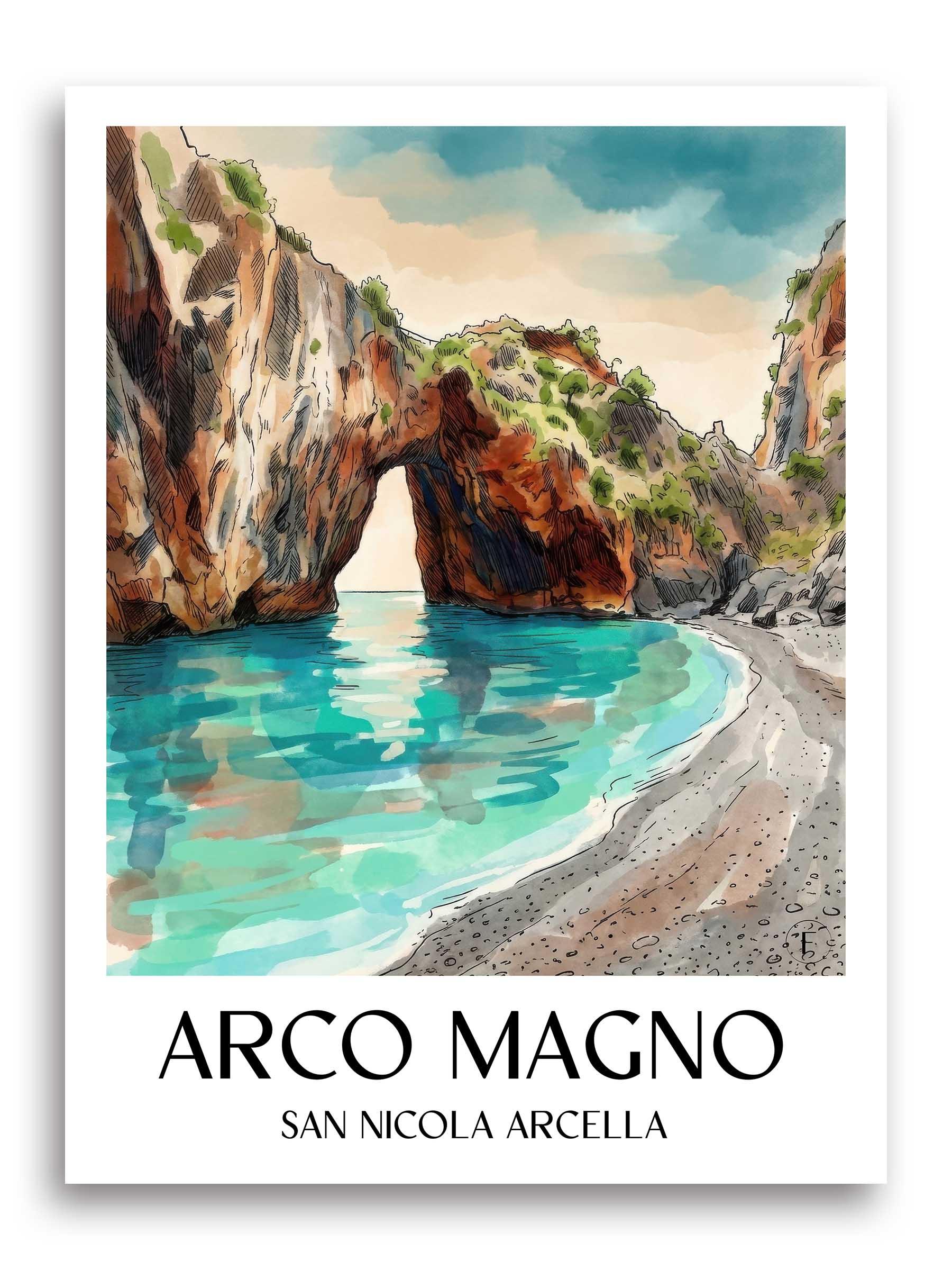 arco-magno-san-nicola-arcella-italien-poster-aquarell