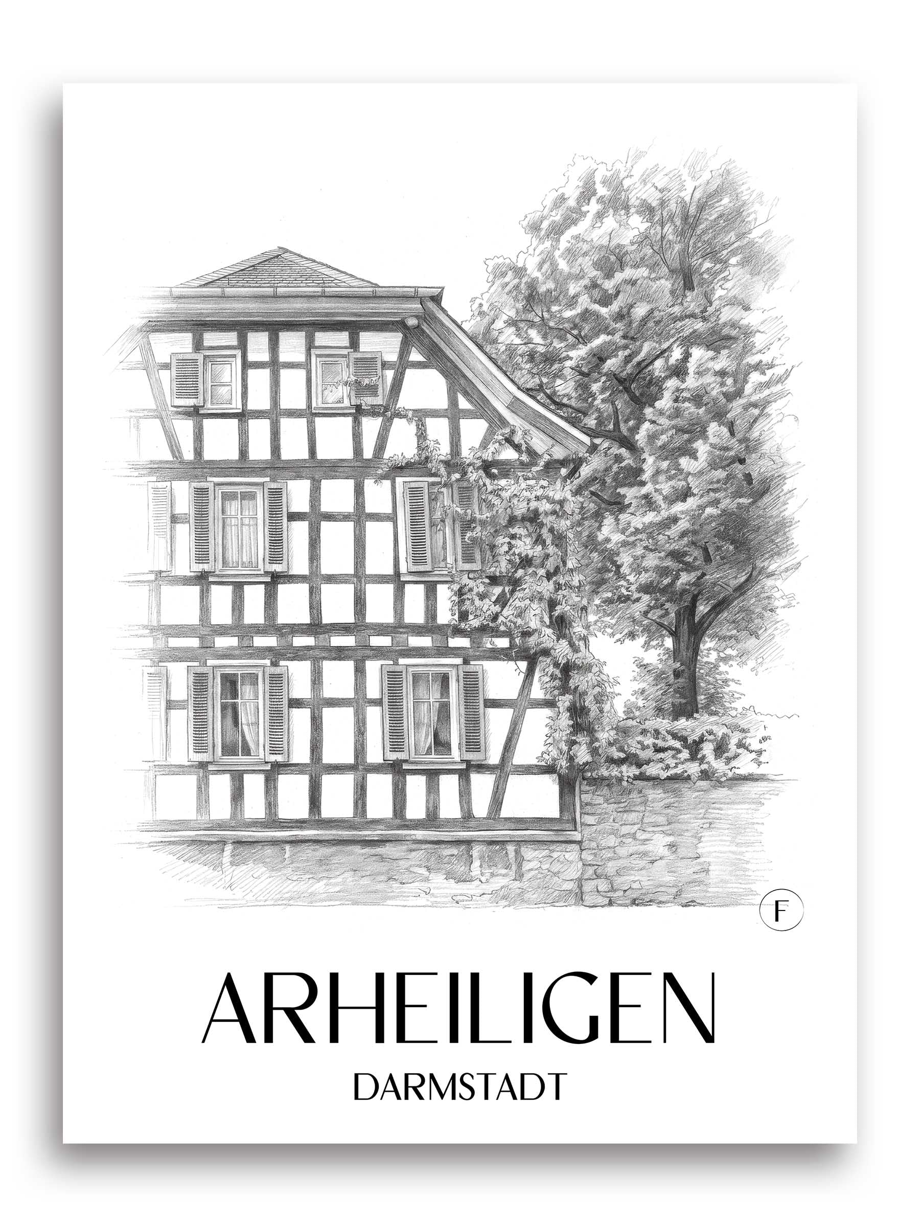Arheiligen Poster - Darmstadt - Deutschland Kunstdruck - Zeichnung von A4 bis A1