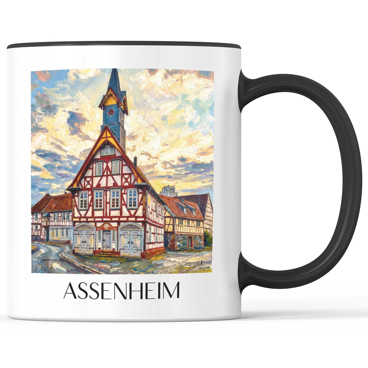 Assenheim Kaffeebecher - Wetterau - Deutschland Becher - Kaffeetasse im Ölgemälde Stil